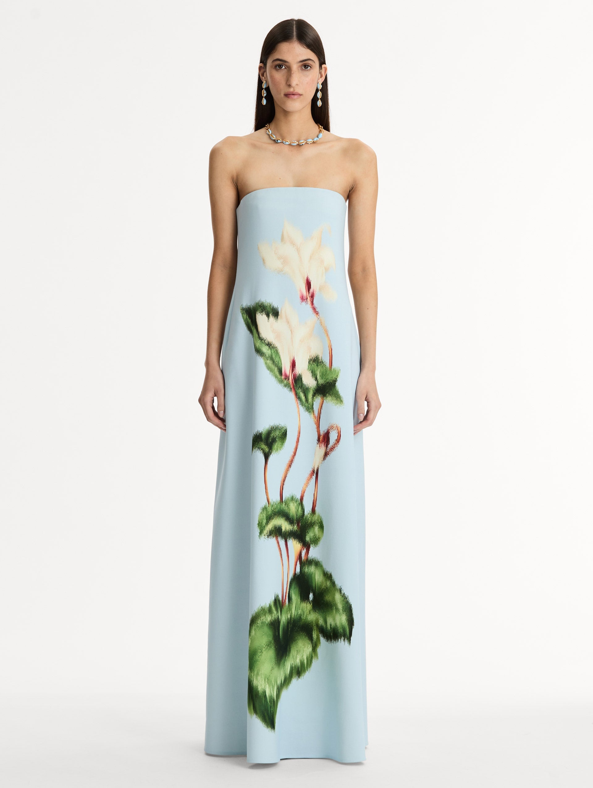 Chiné Cyclamen Strapless Gown White/light blue / Oscar de la Renta