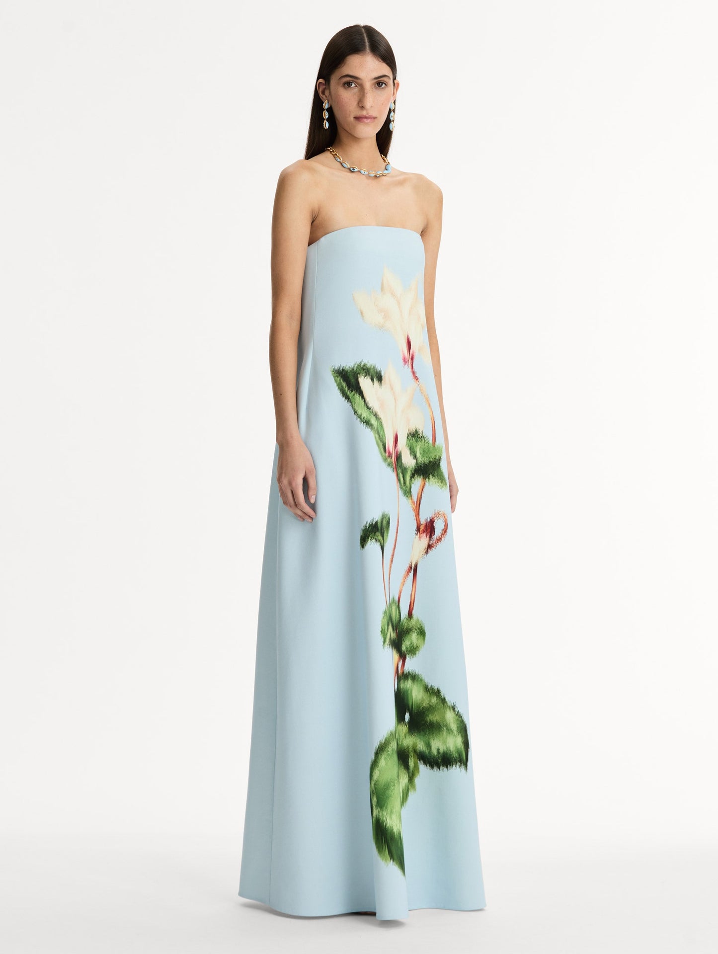 Chiné Cyclamen Strapless Gown White/light blue / Oscar de la Renta