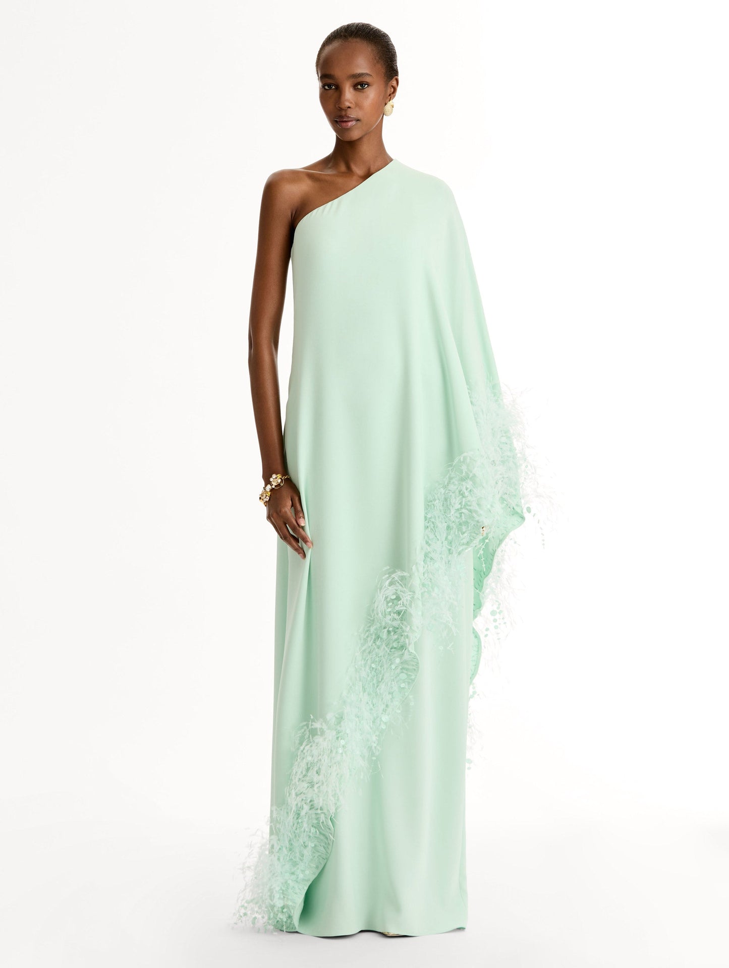 Point d’Esprit Feather Embroidered Caftan Frosted mint / Oscar de la Renta