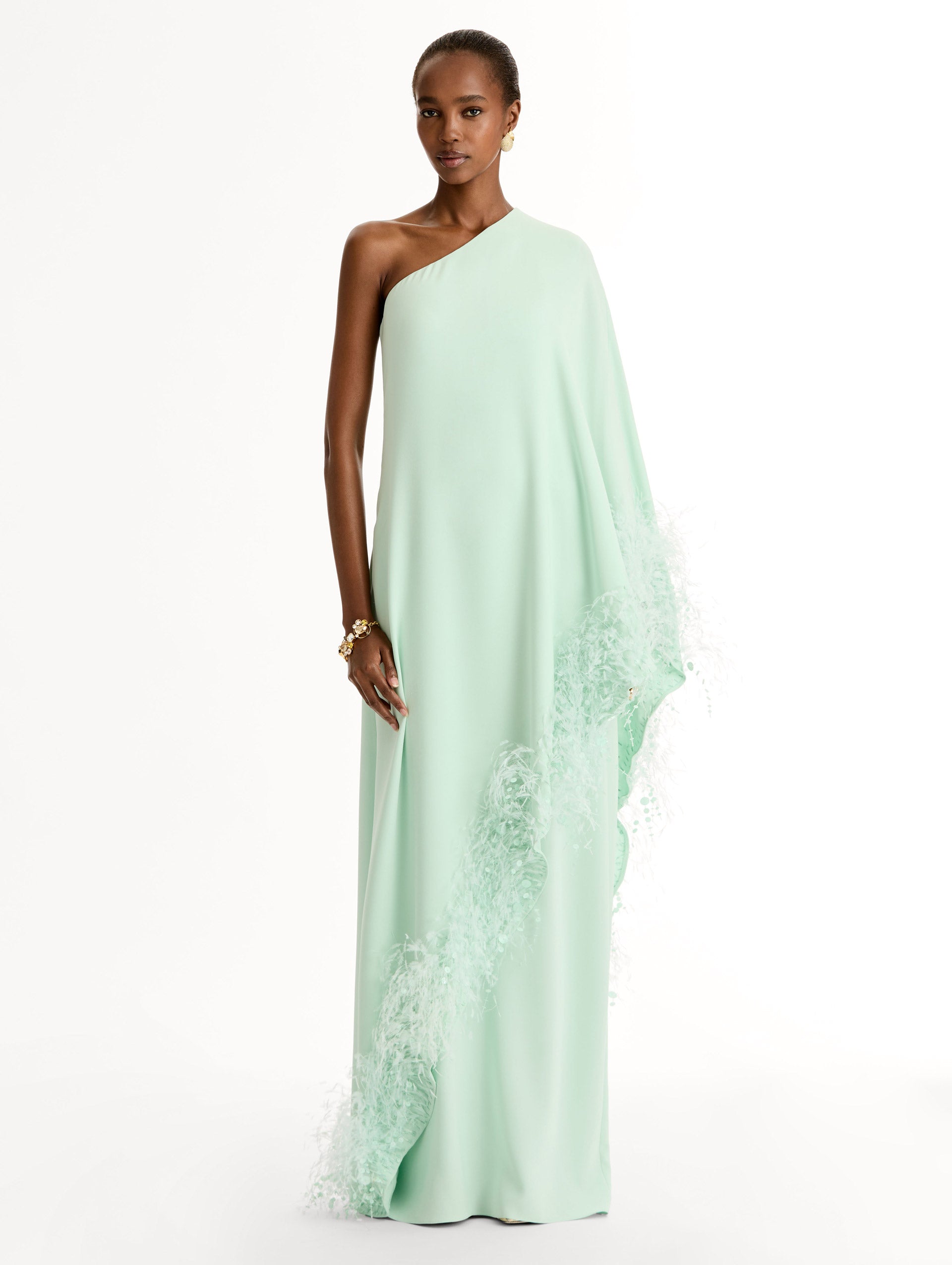 Point d’Esprit Feather Embroidered Caftan Frosted mint / Oscar de la Renta