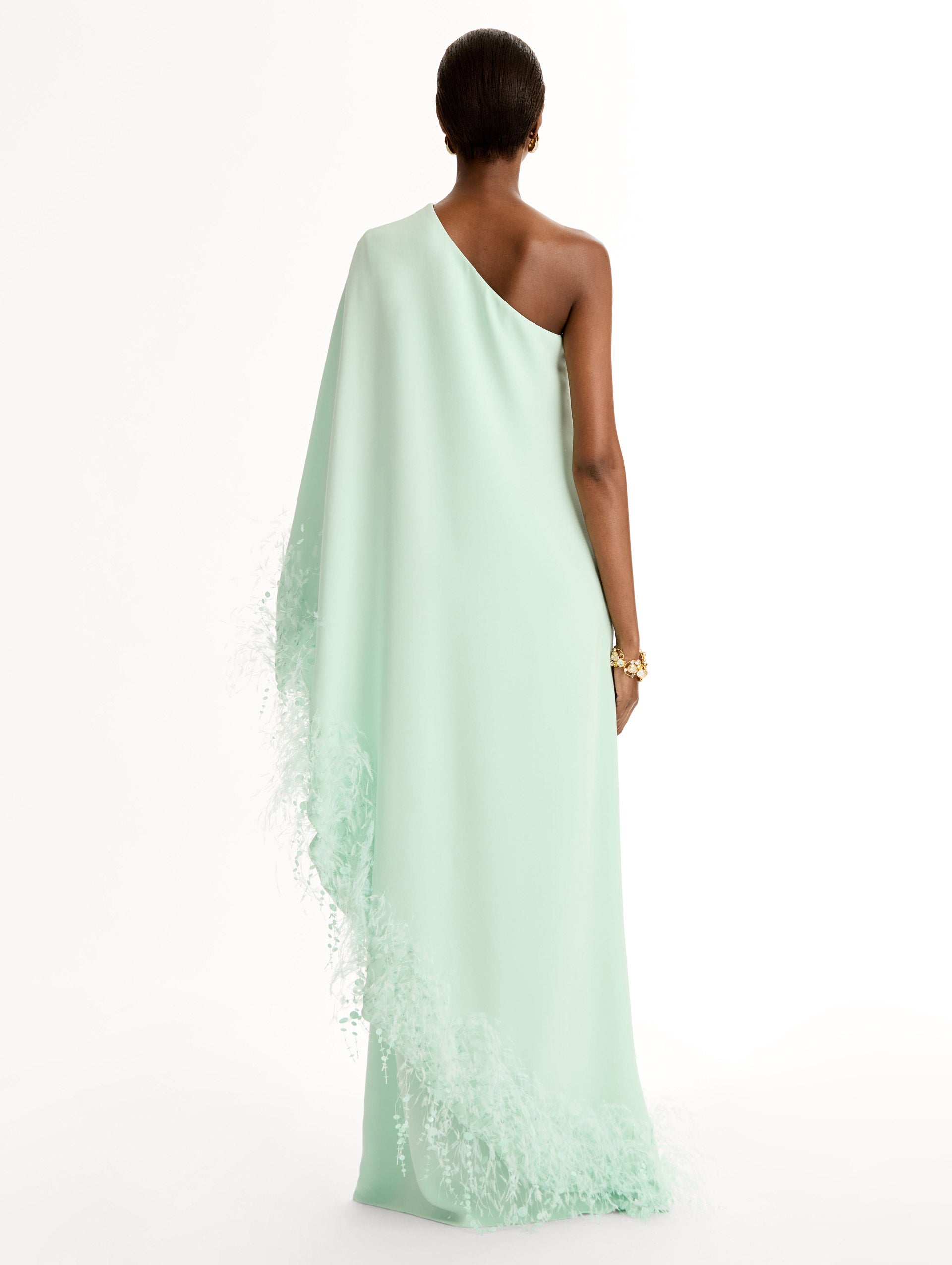 Point d’Esprit Feather Embroidered Caftan Frosted mint / Oscar de la Renta