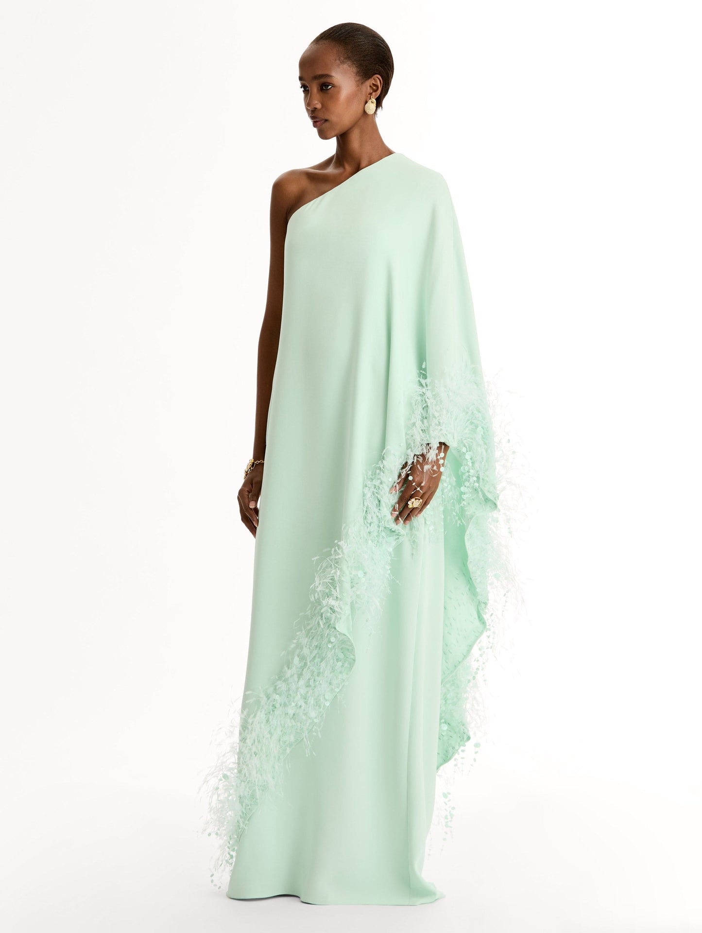 Point d’Esprit Feather Embroidered Caftan Frosted mint / Oscar de la Renta