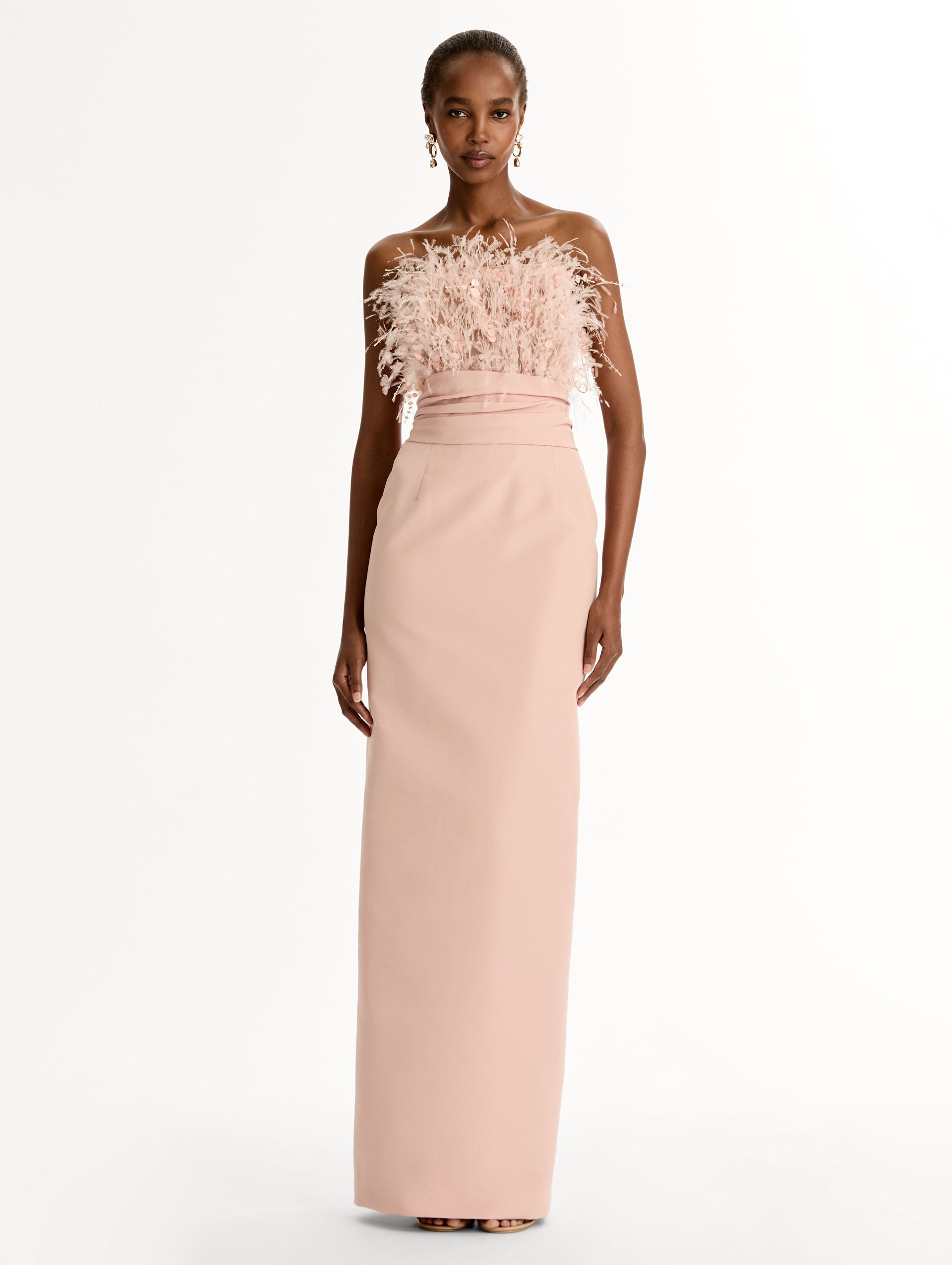 Point d’Esprit Feather Embroidered Gown Blush / Oscar de la Renta