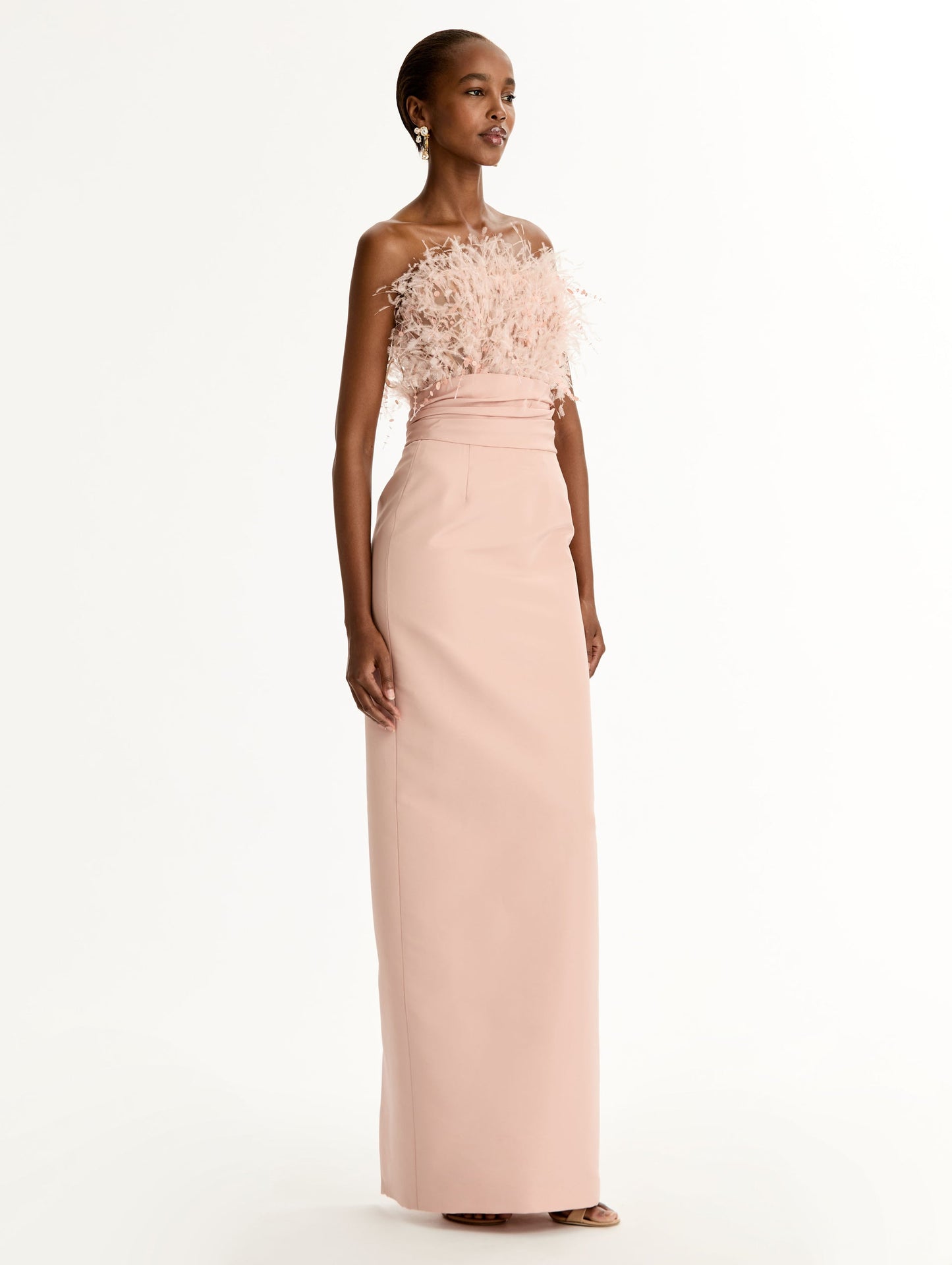 Point d’Esprit Feather Embroidered Gown Blush / Oscar de la Renta