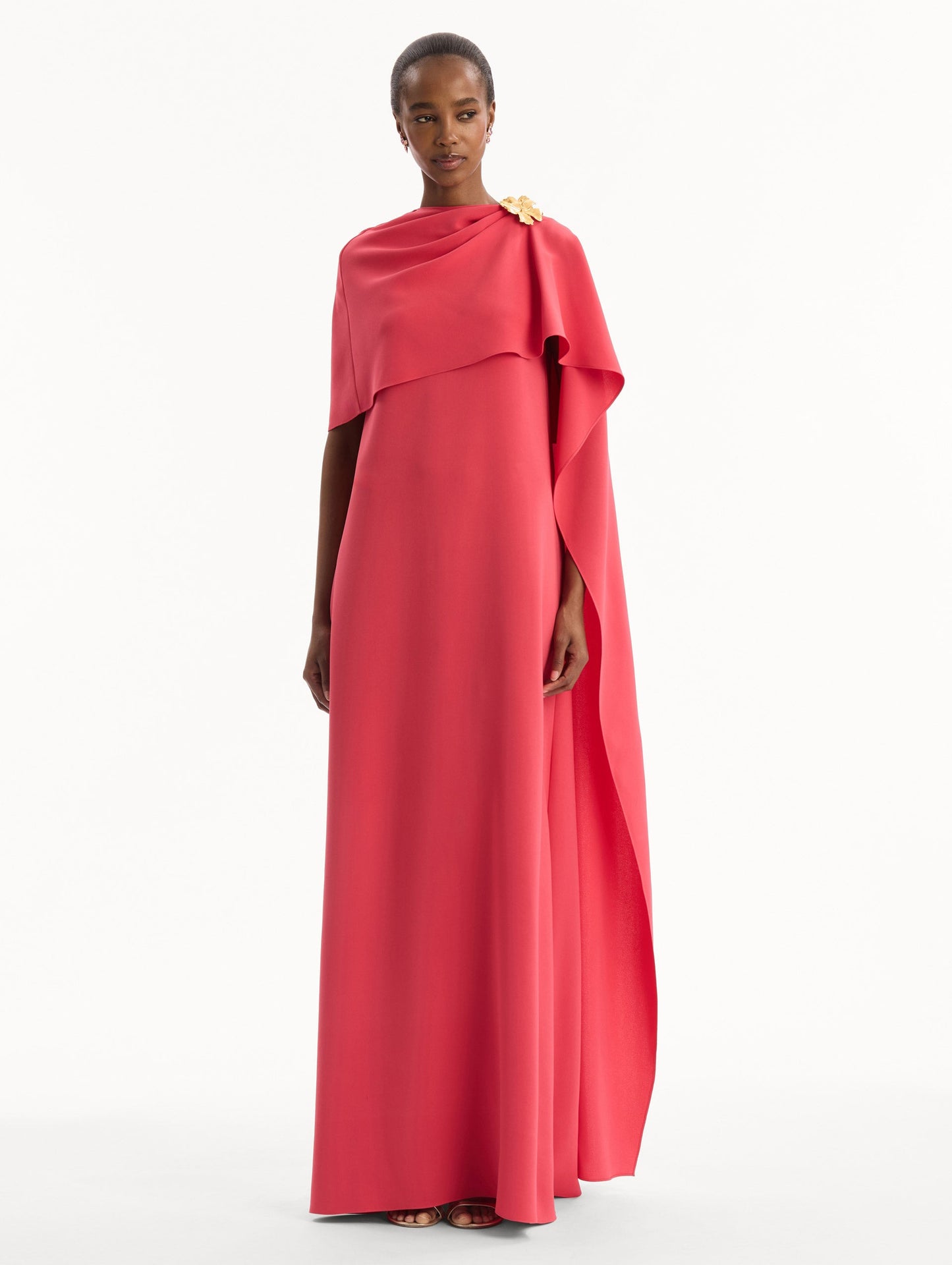 Hibiscus Brooch Georgette Caftan Hot pink / Oscar de la Renta