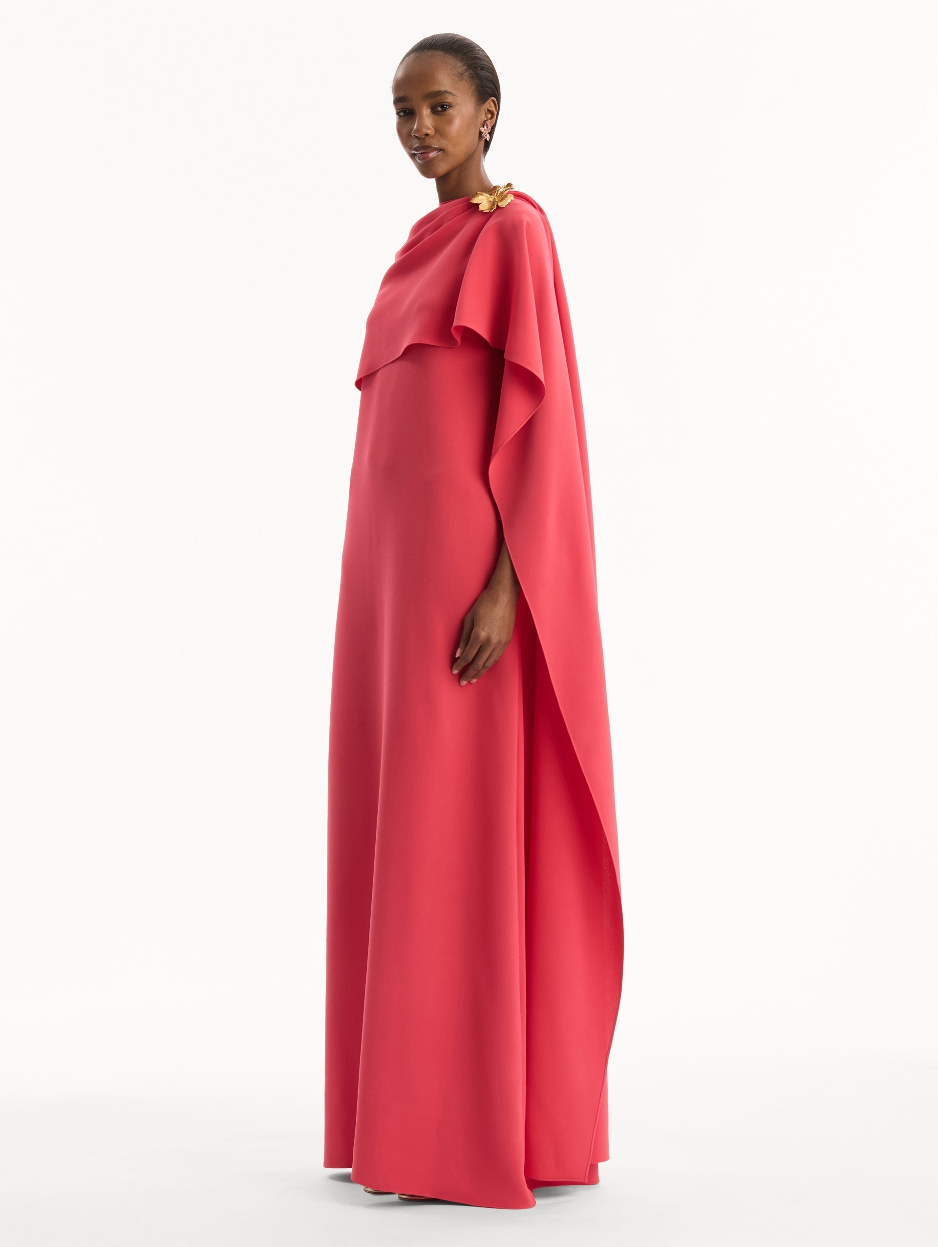 Hibiscus Brooch Georgette Caftan Hot pink / Oscar de la Renta