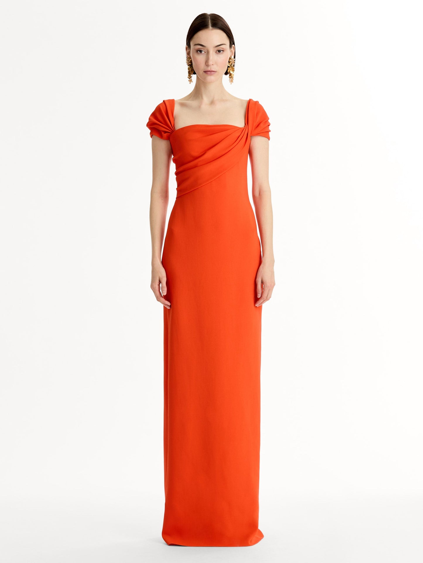 Draped-Detailed Cady Gown Coquelicot / Oscar de la Renta