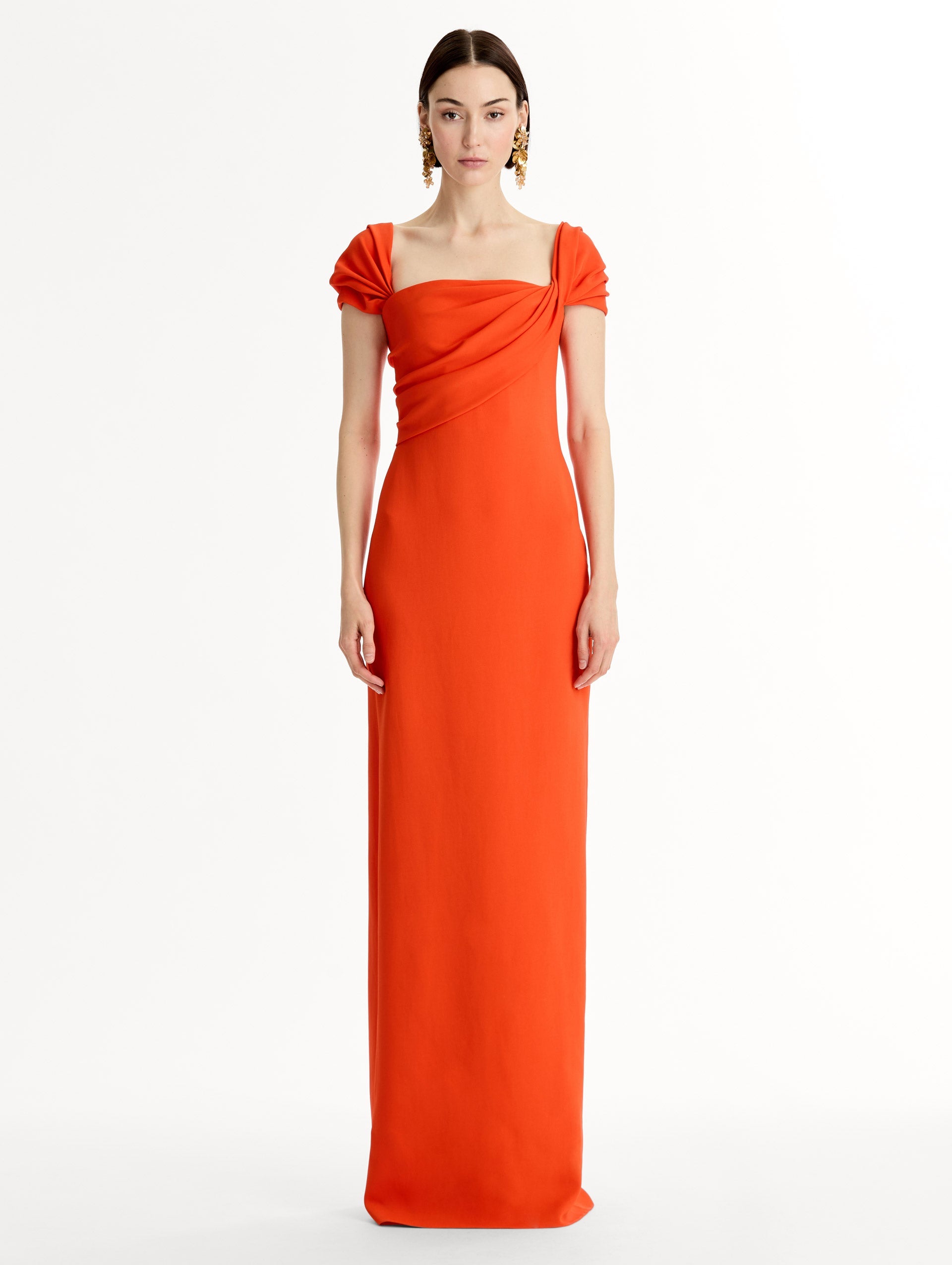 Draped-Detailed Cady Gown Coquelicot / Oscar de la Renta