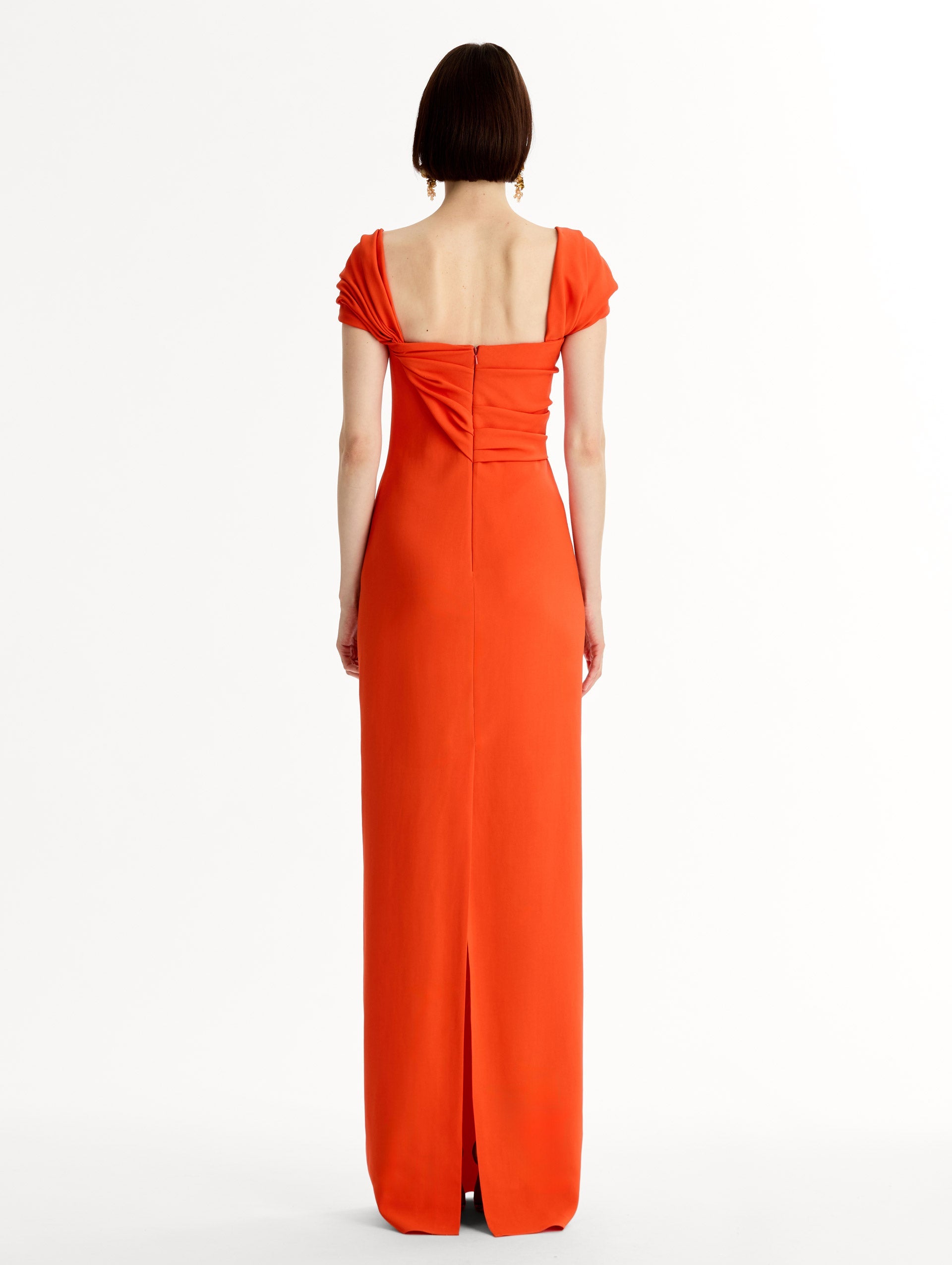 Draped-Detailed Cady Gown Coquelicot / Oscar de la Renta