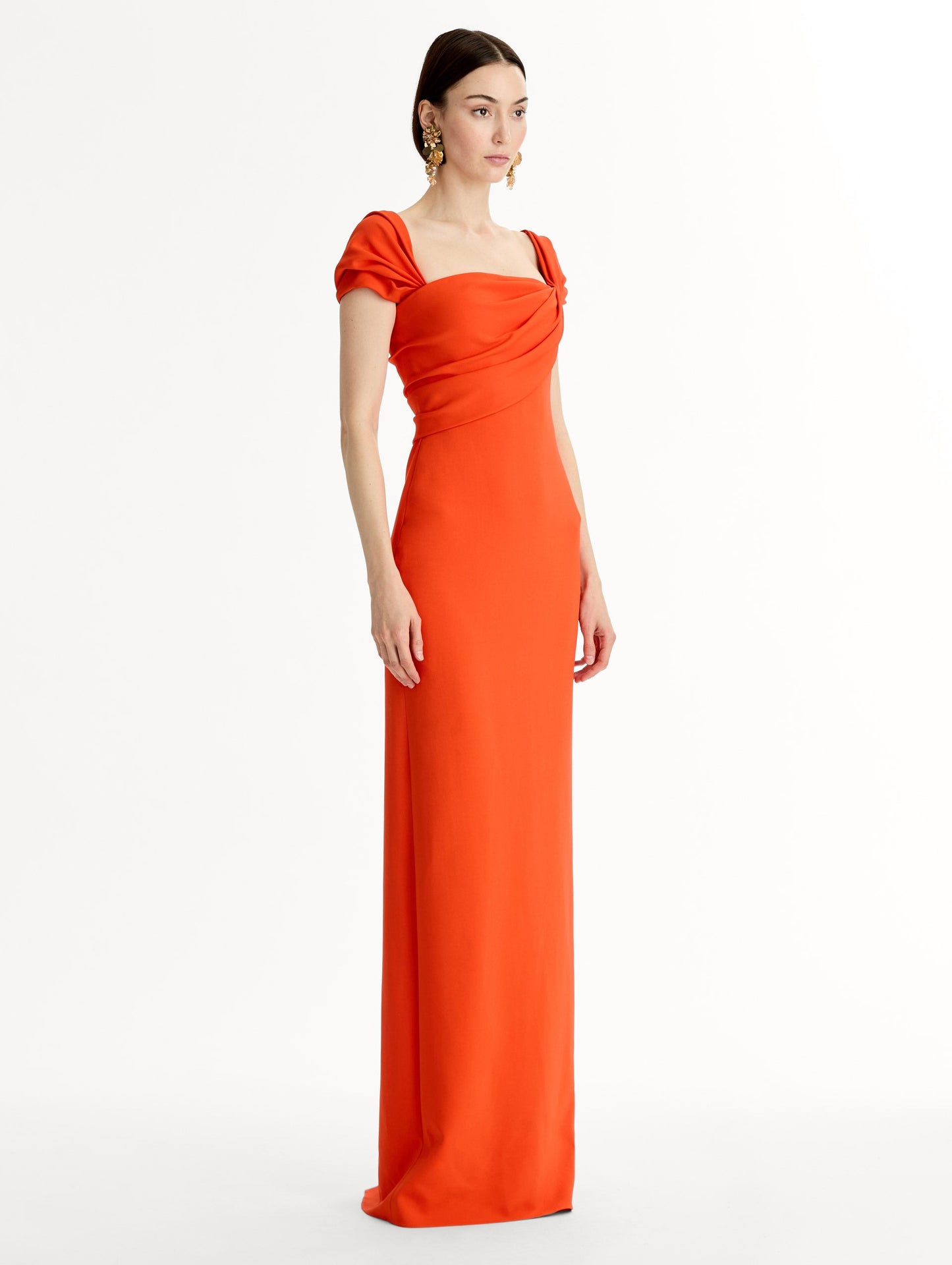 Draped-Detailed Cady Gown Coquelicot / Oscar de la Renta