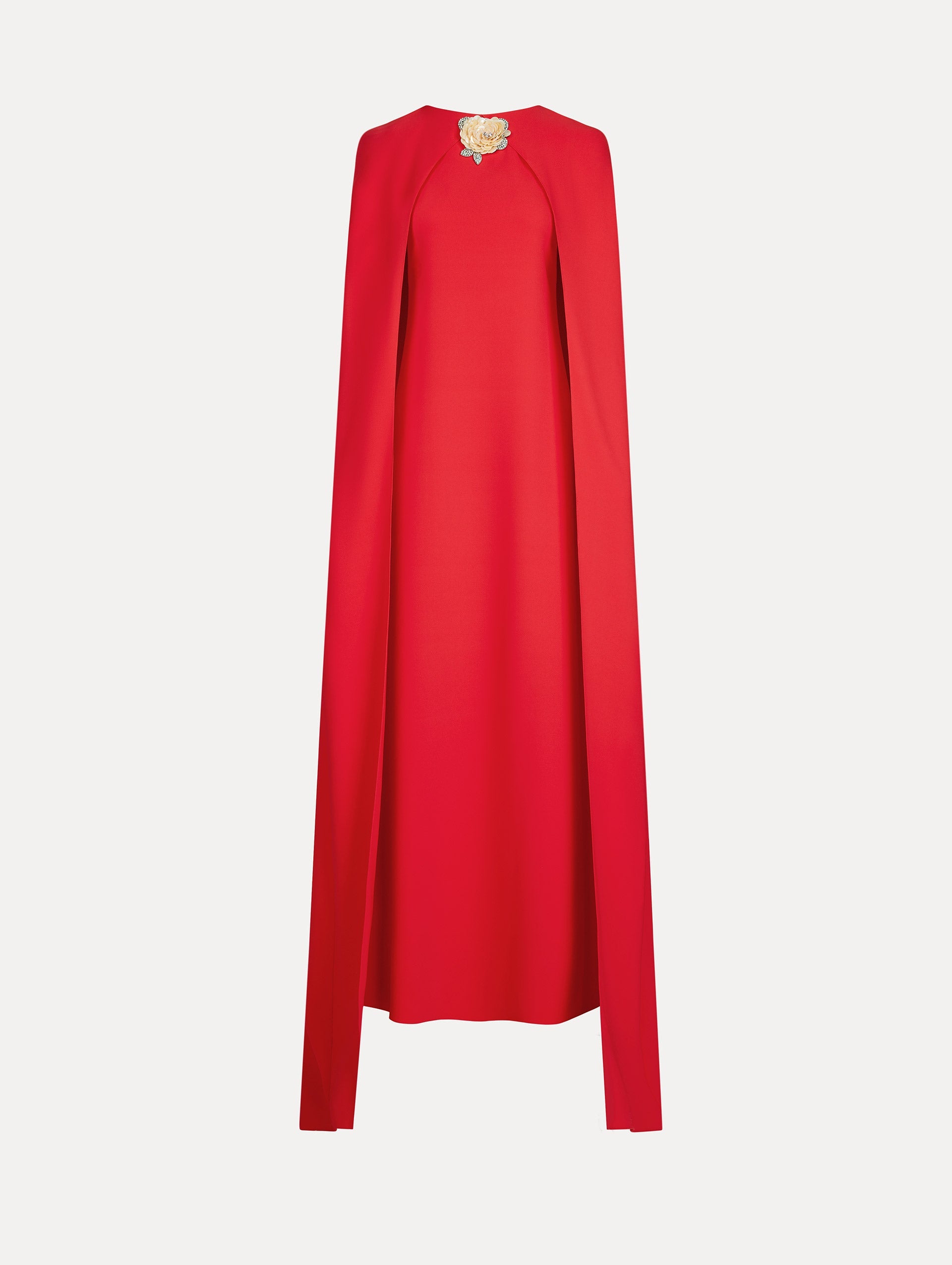 Brooch Embroidered Cape-Back Caftan Scarlet / Oscar de la Renta