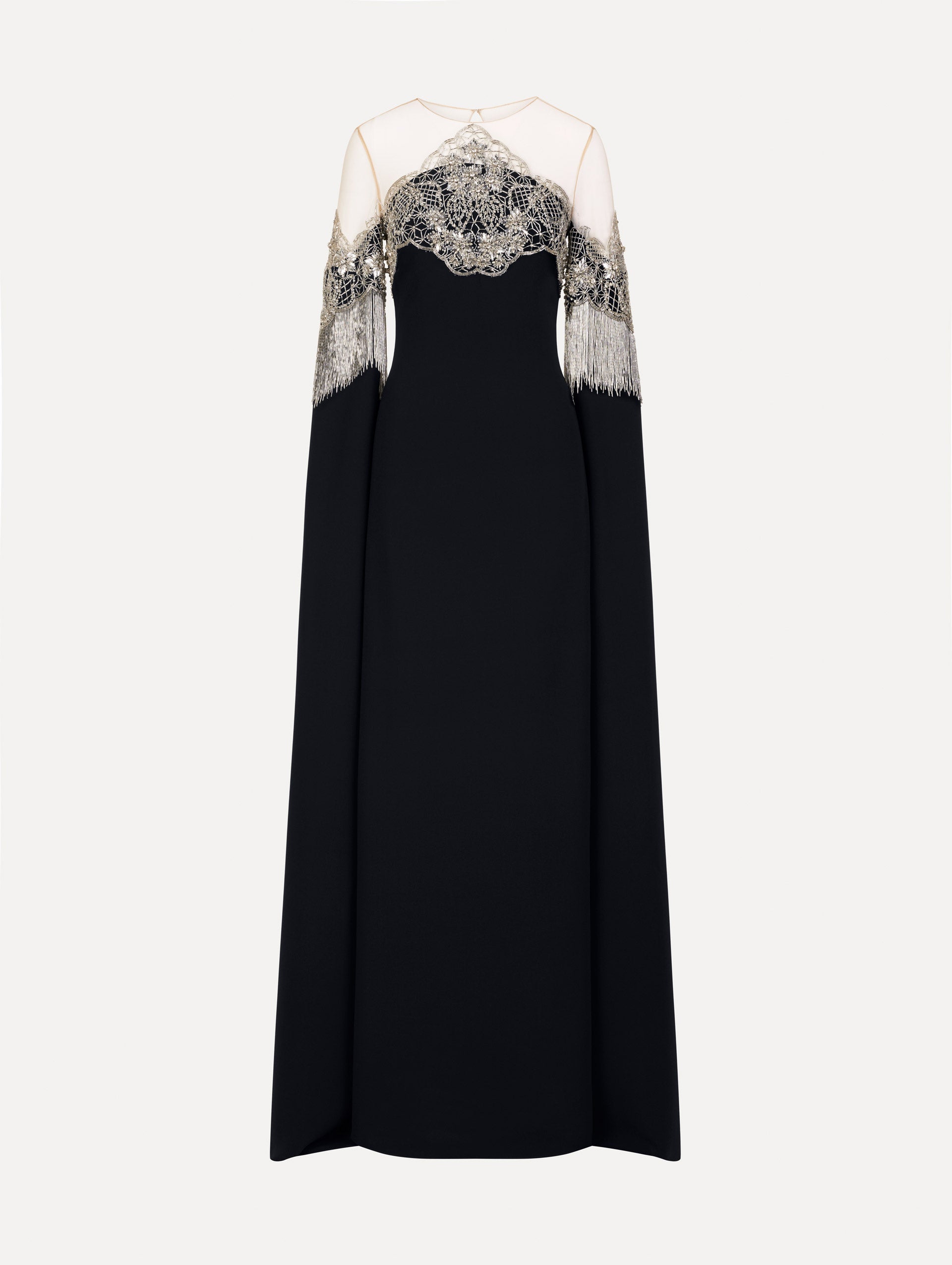 Porcelain Flower Lattice Fringe Caftan Navy / Oscar de la Renta