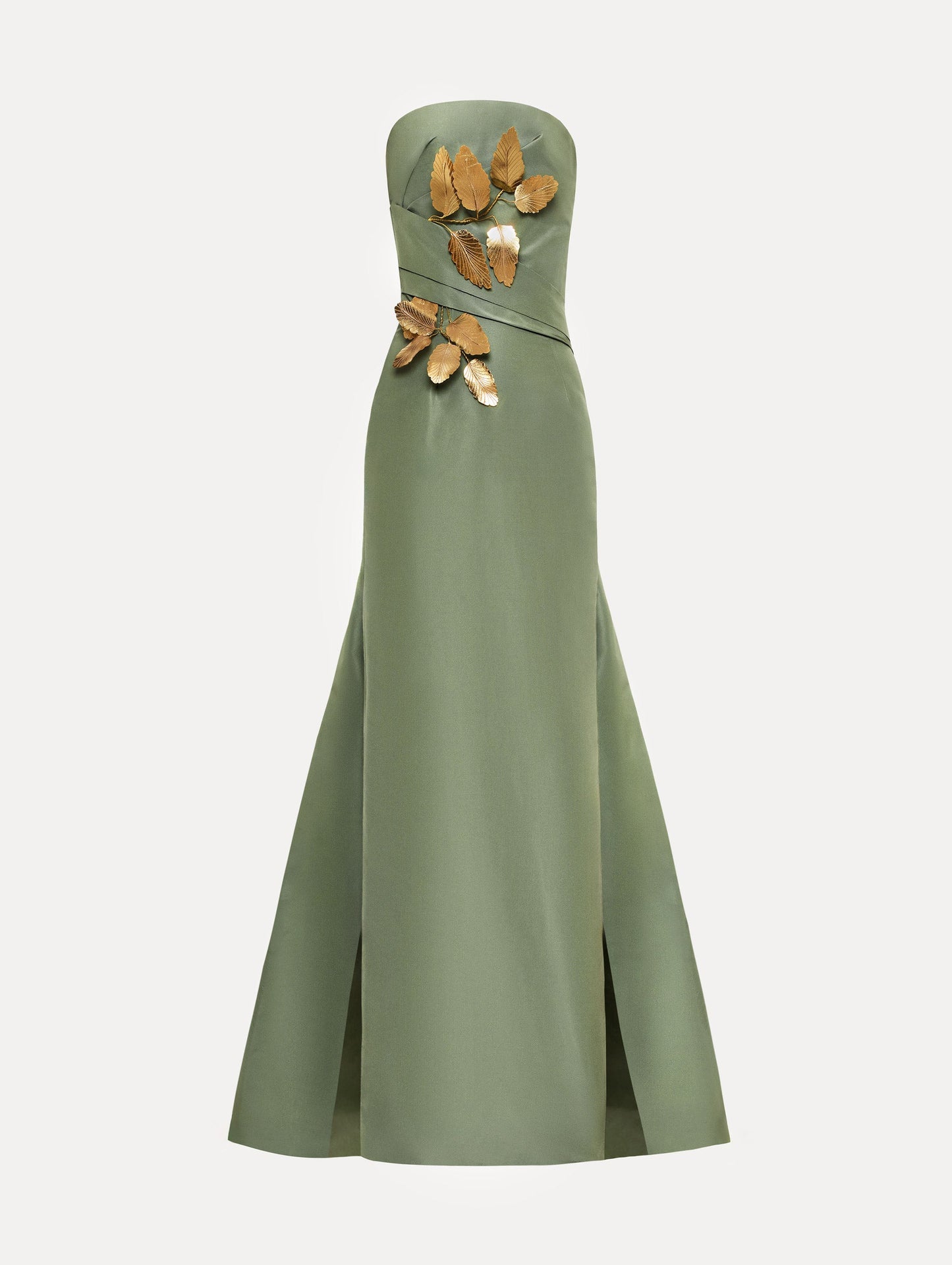 Gold Leaf Embroidered Faille Gown Thyme/gold / Oscar de la Renta