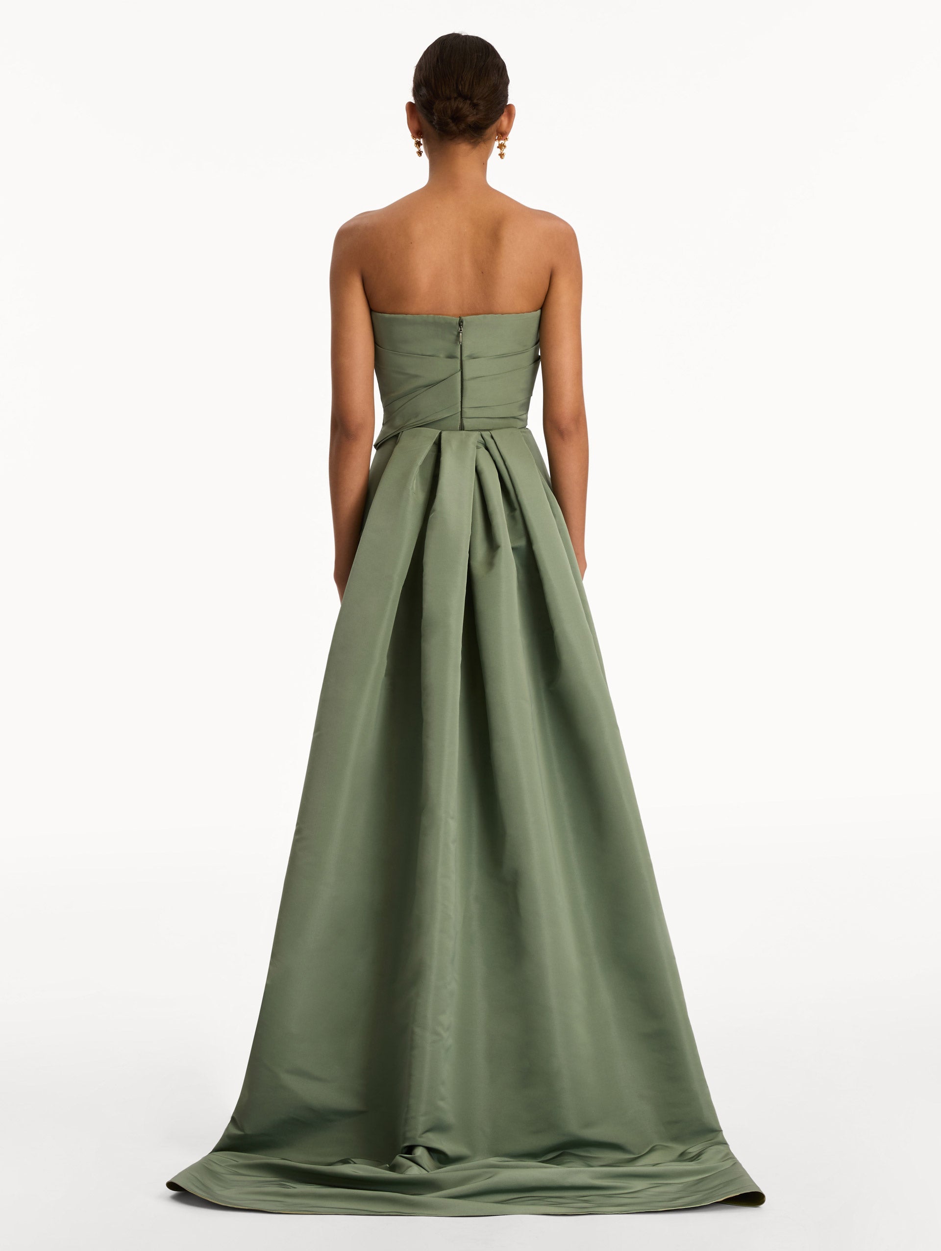 Gold Leaf Embroidered Faille Gown Thyme/gold / Oscar de la Renta