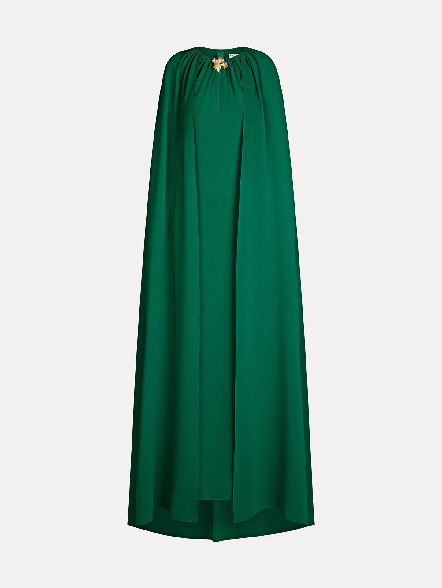 Cyclamen-Detailed Georgette Caftan Malachite / Oscar de la Renta
