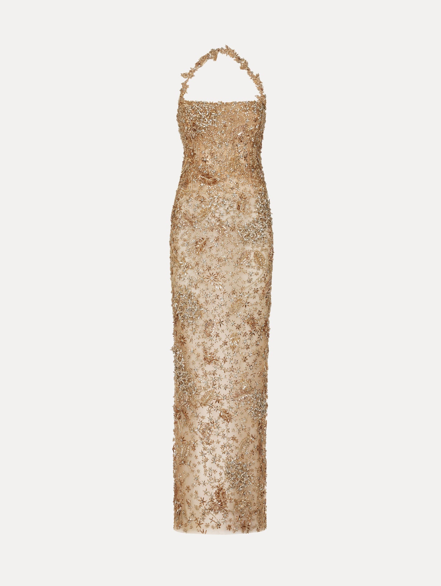 Porcelain Flower Crystal Embroidered Gown Champagne / Oscar de la Renta