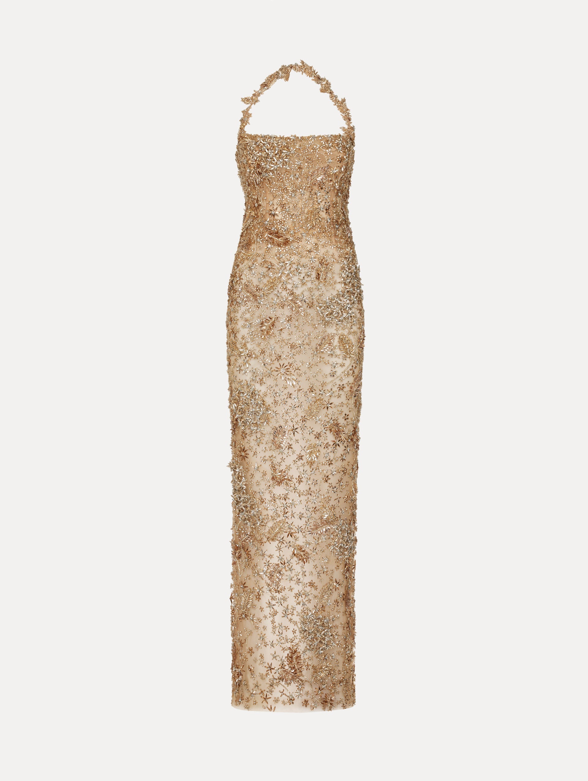 Porcelain Flower Crystal Embroidered Gown Champagne / Oscar de la Renta