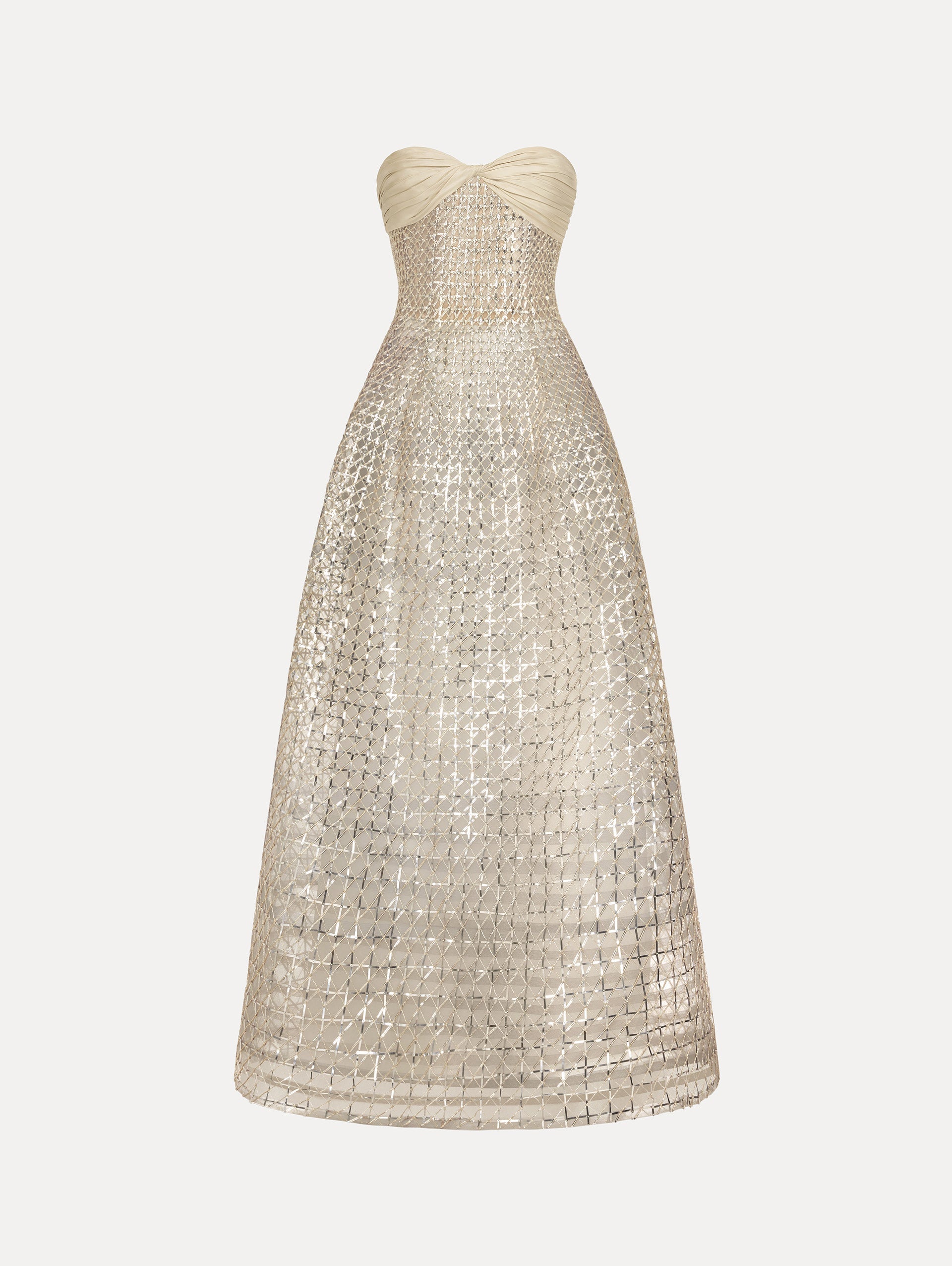 Sequin & Bugle Bead Lattice Gown Moon rock / Oscar de la Renta