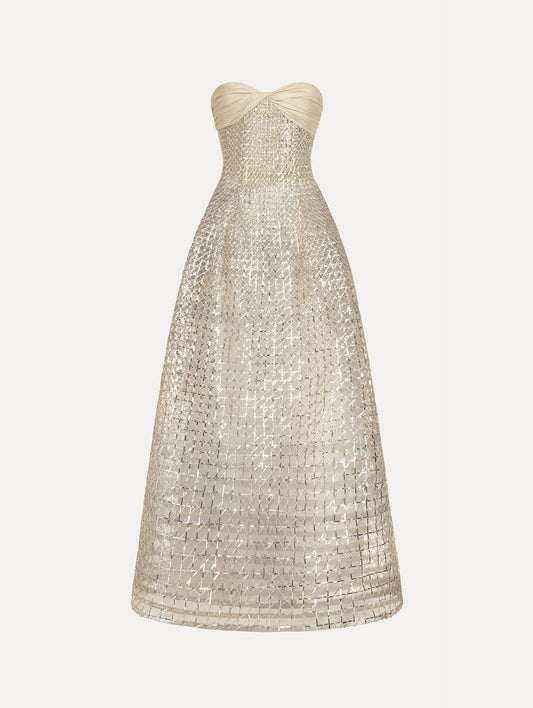 Sequin & Bugle Bead Lattice Gown Moon rock / Oscar de la Renta