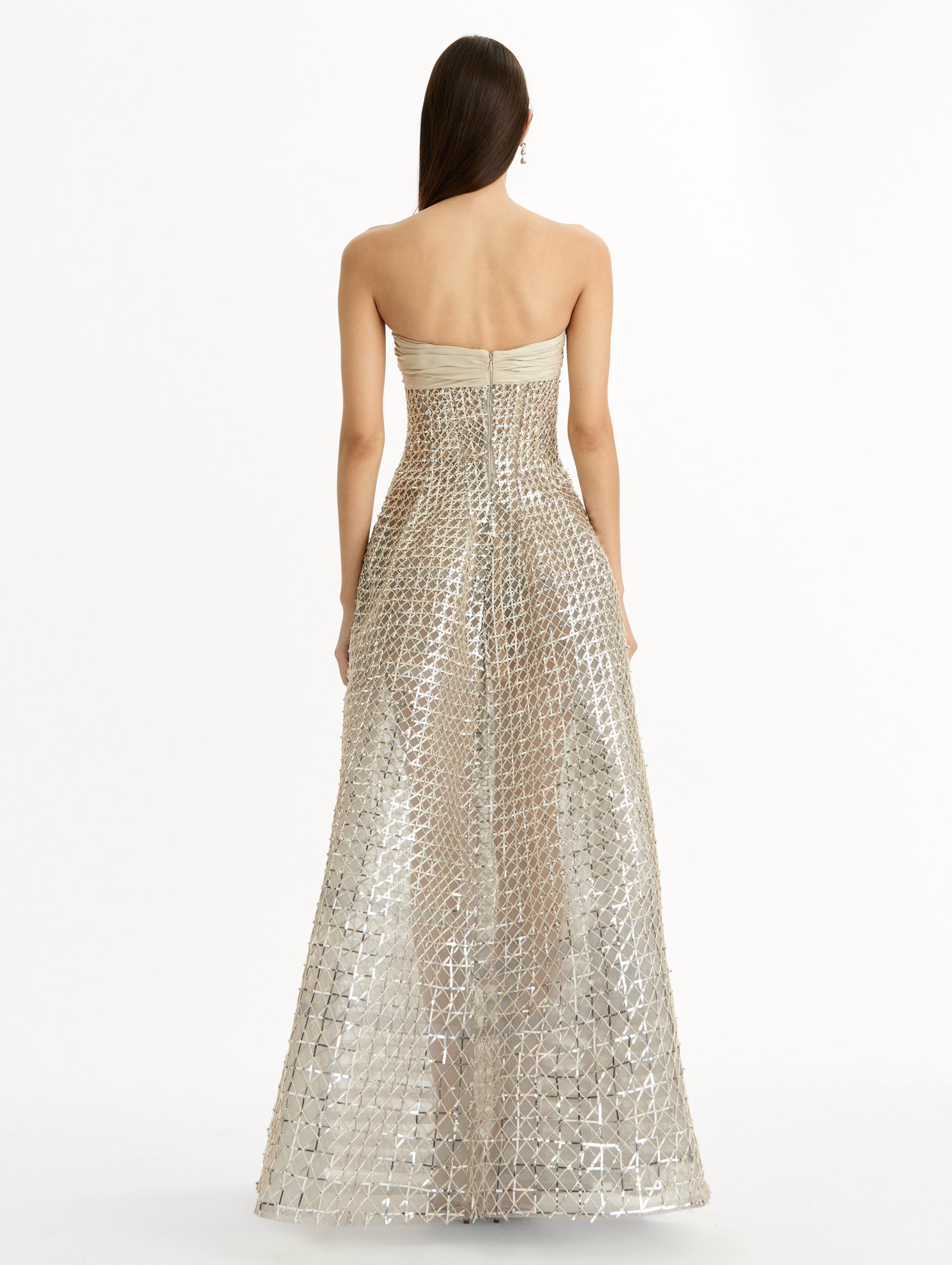 Sequin & Bugle Bead Lattice Gown Moon rock / Oscar de la Renta