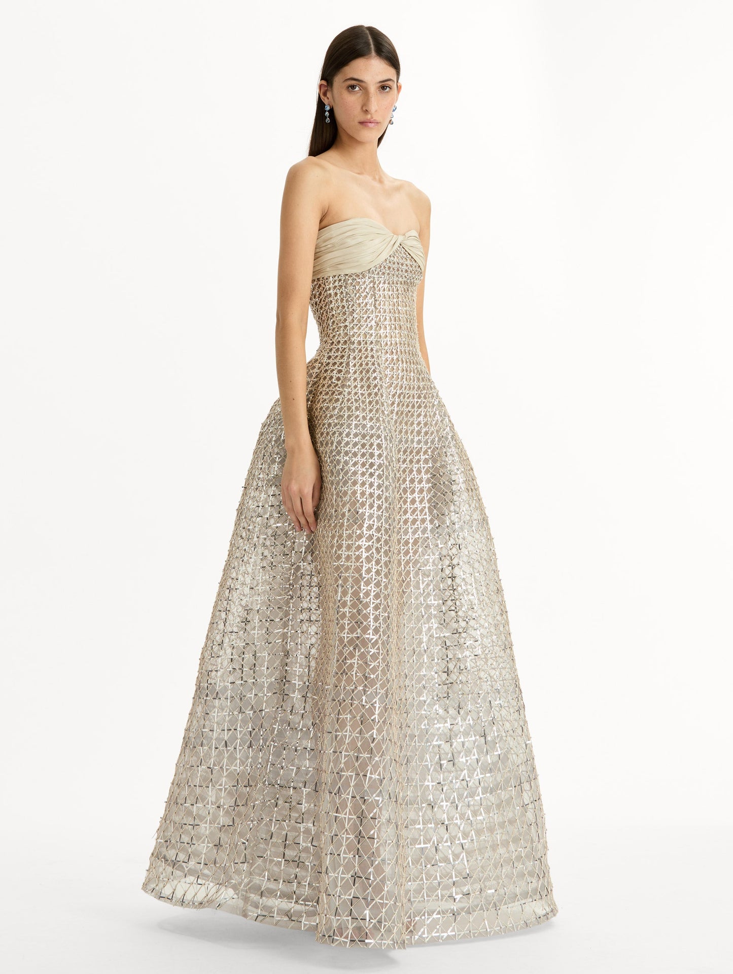 Sequin & Bugle Bead Lattice Gown Moon rock / Oscar de la Renta