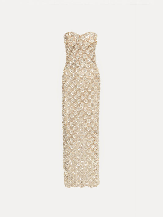 Mother of Pearl Embroidered Column Gown Silver / Oscar de la Renta