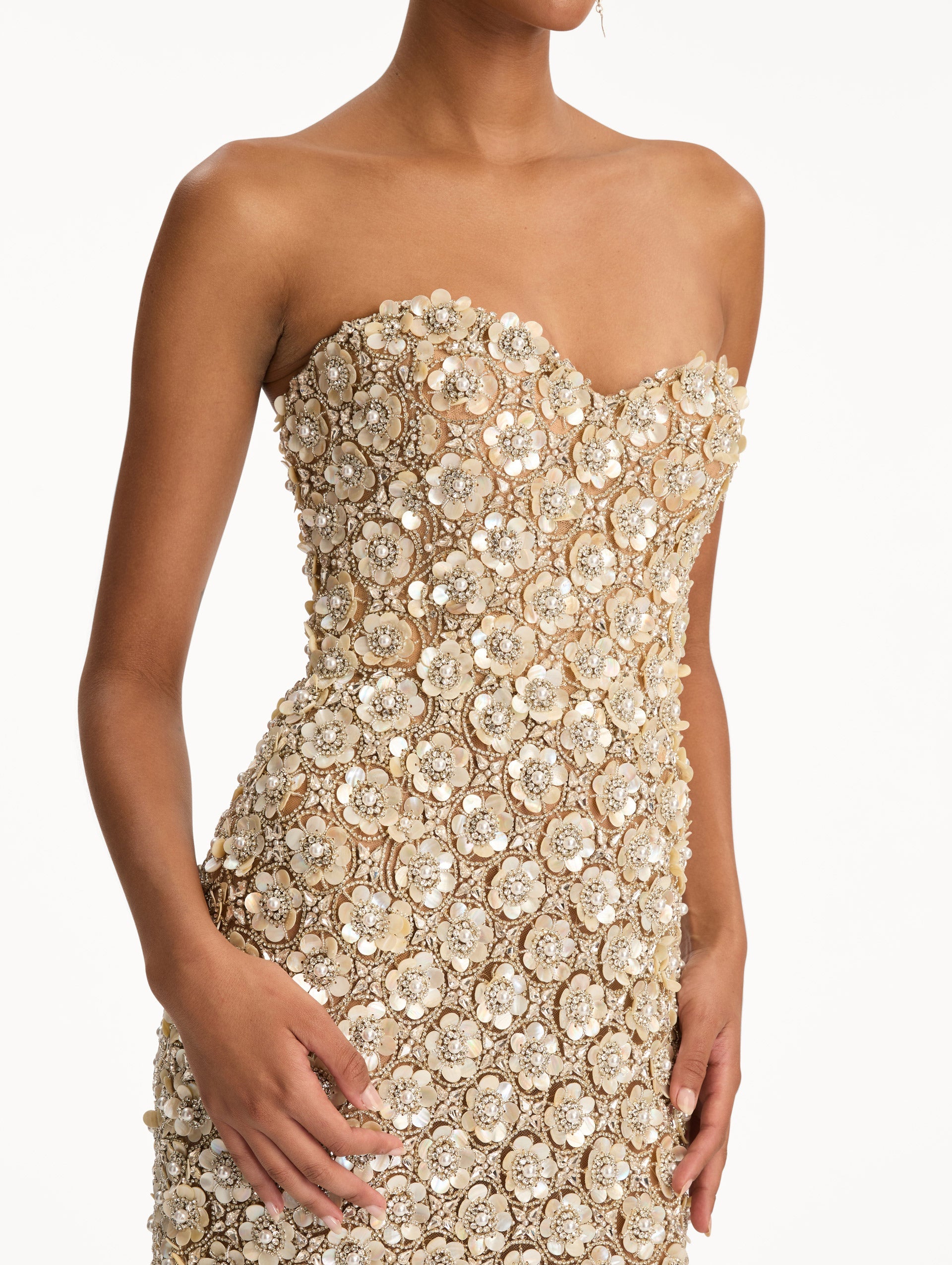 Mother of Pearl Embroidered Column Gown Silver / Oscar de la Renta