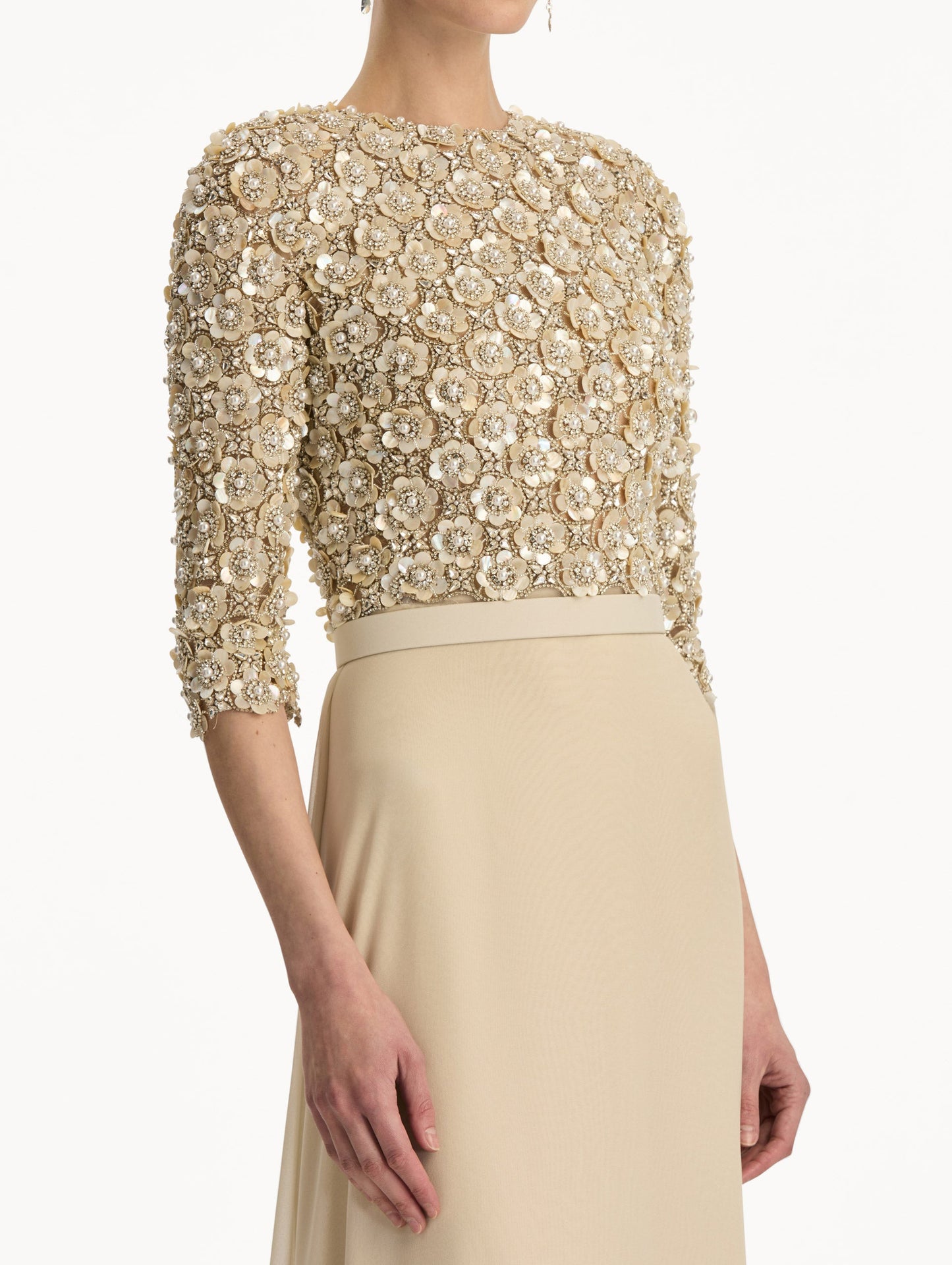 Mother of Pearl Embroidered Gown Oyster / Oscar de la Renta