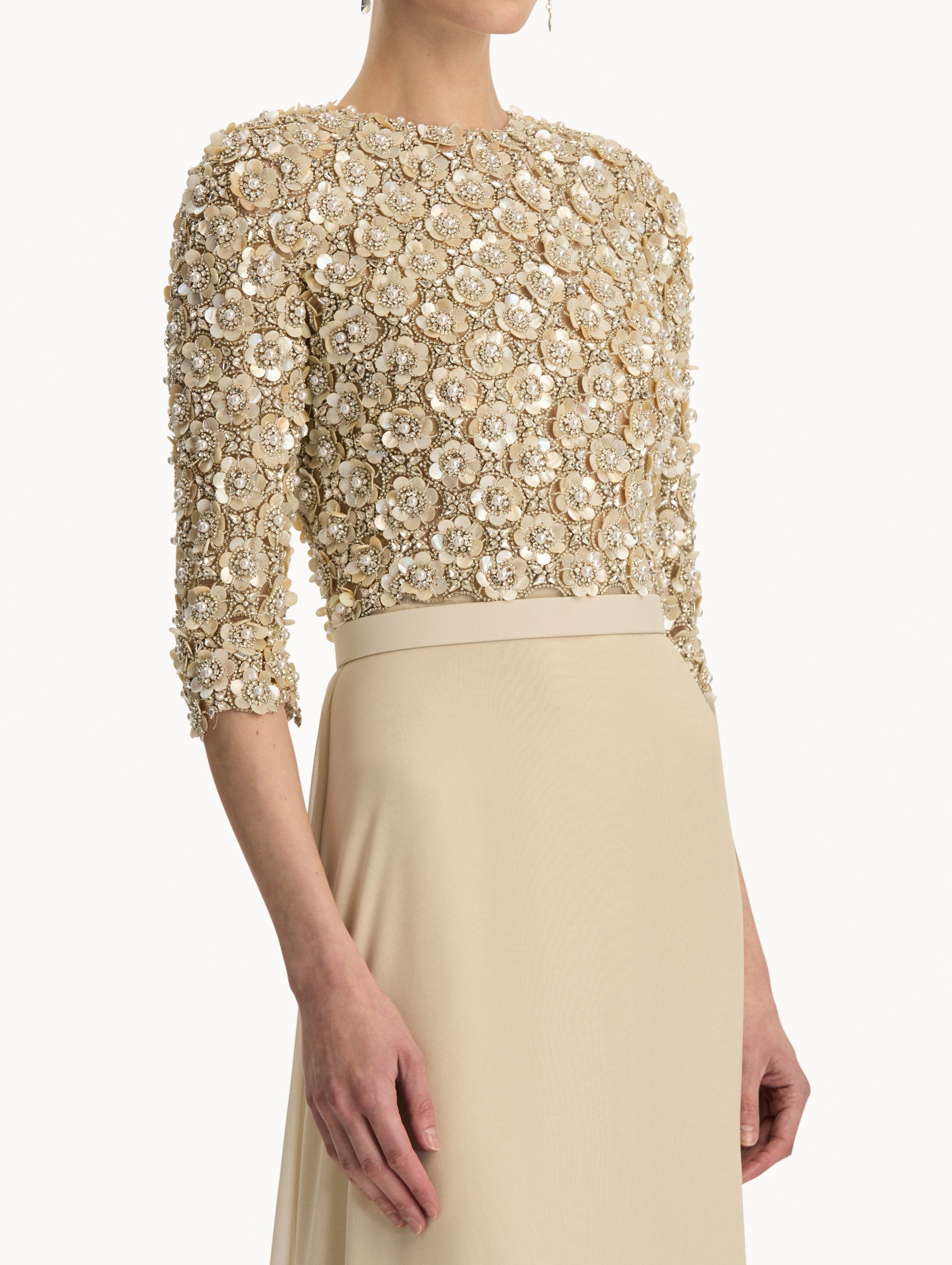 Mother of Pearl Embroidered Gown Oyster / Oscar de la Renta