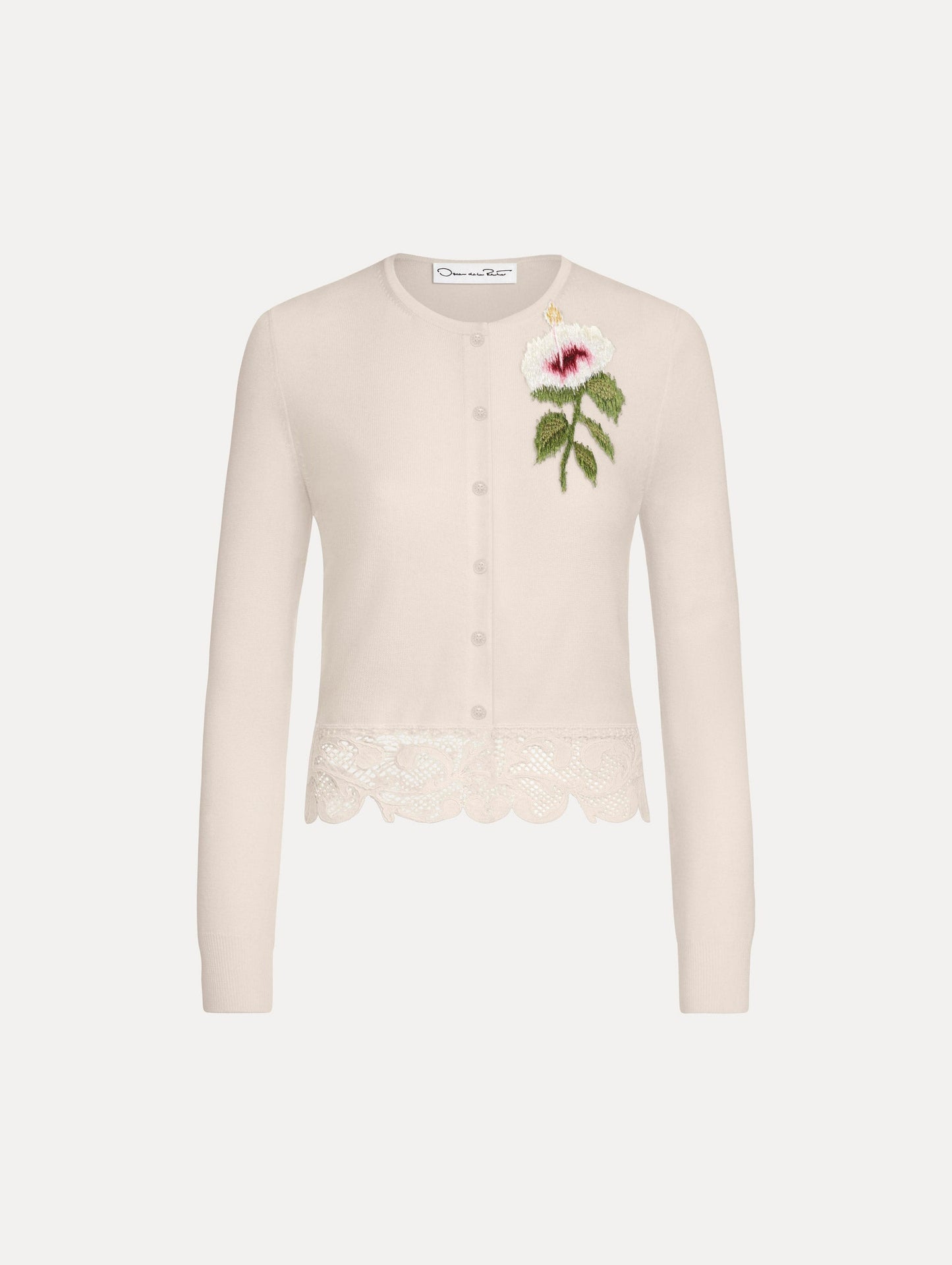 Chiné Hibiscus Threadwork Cropped Cardigan Ivory / Oscar de la Renta