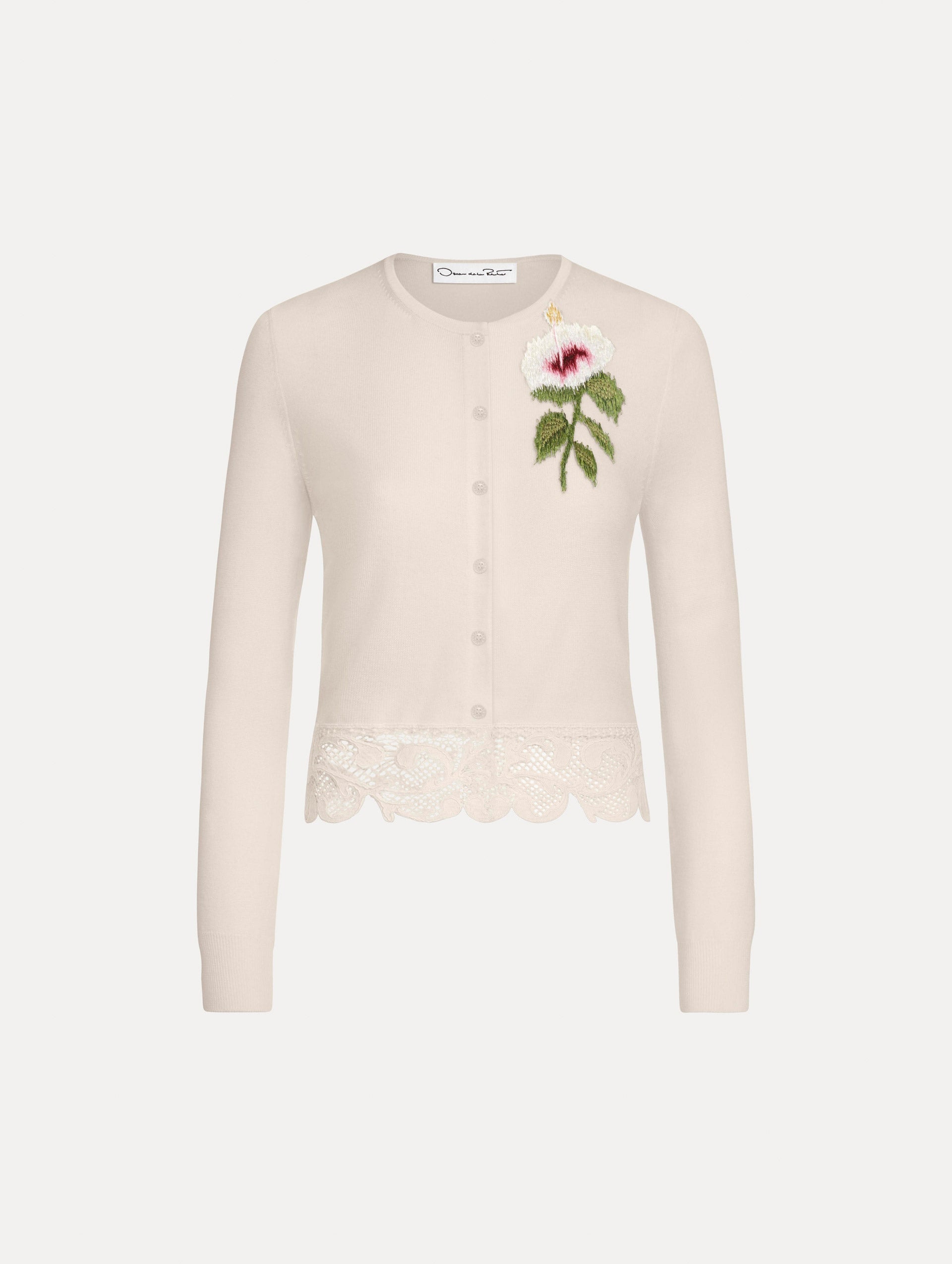 Chiné Hibiscus Threadwork Cropped Cardigan Ivory / Oscar de la Renta