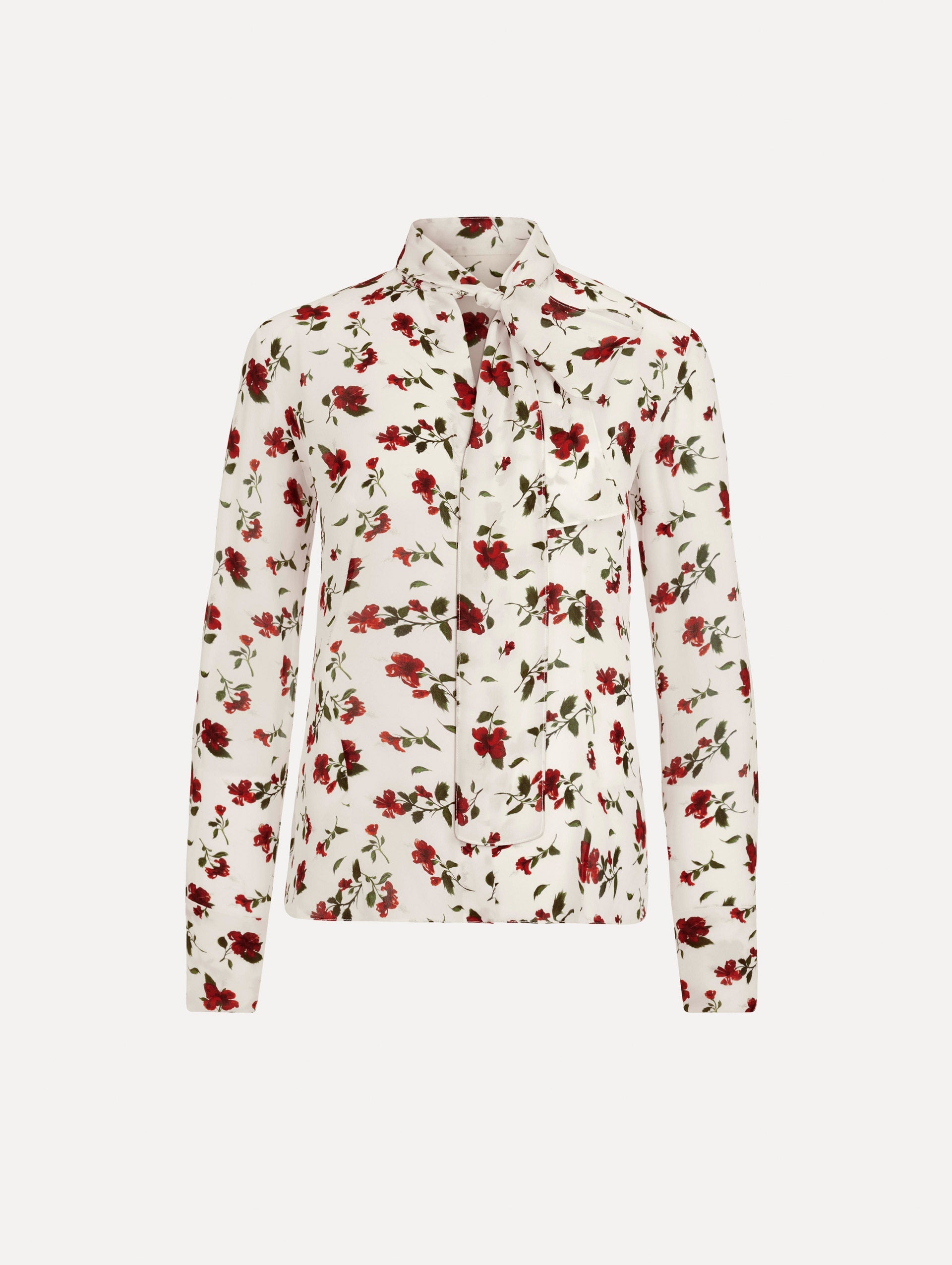 Hibiscus Silk Chiffon Blouse Red/white / Oscar de la Renta