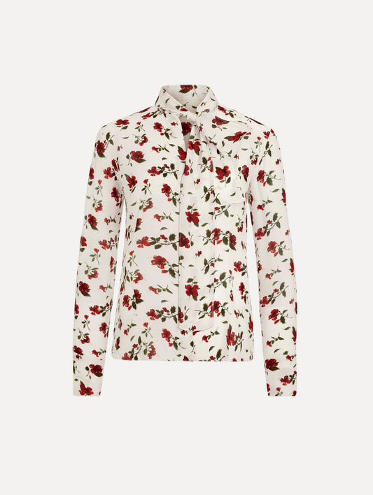 Hibiscus Silk Chiffon Blouse Red/white / Oscar de la Renta