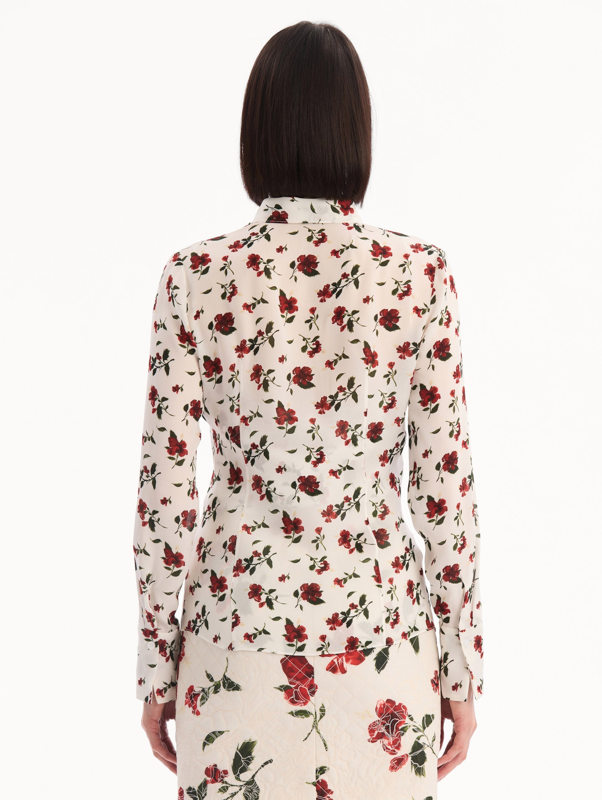 Hibiscus Silk Chiffon Blouse Red/white / Oscar de la Renta