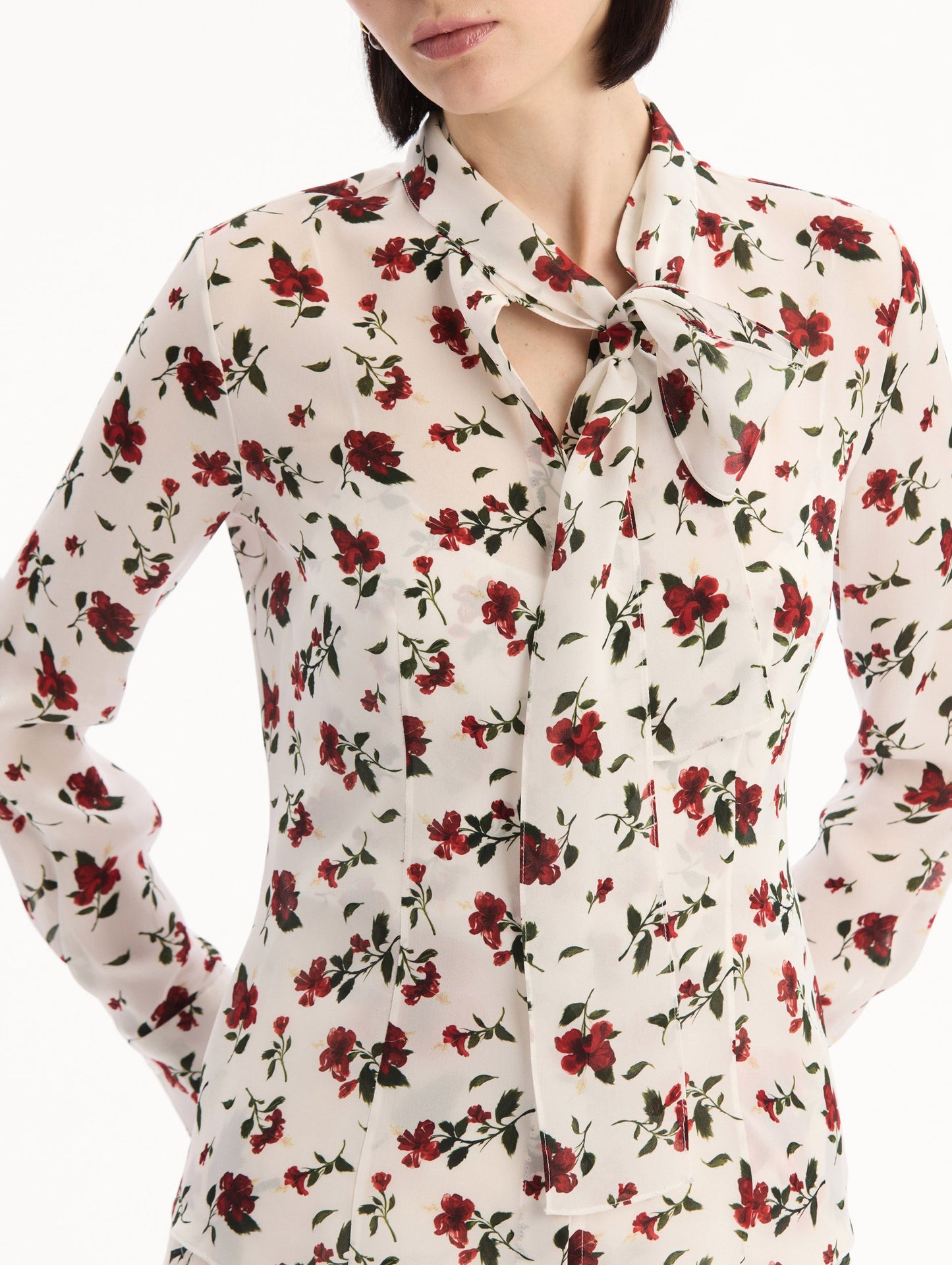 Hibiscus Silk Chiffon Blouse Red/white / Oscar de la Renta