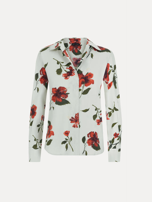 Hibiscus Cotton Poplin Blouse Red/saltwater / Oscar de la Renta