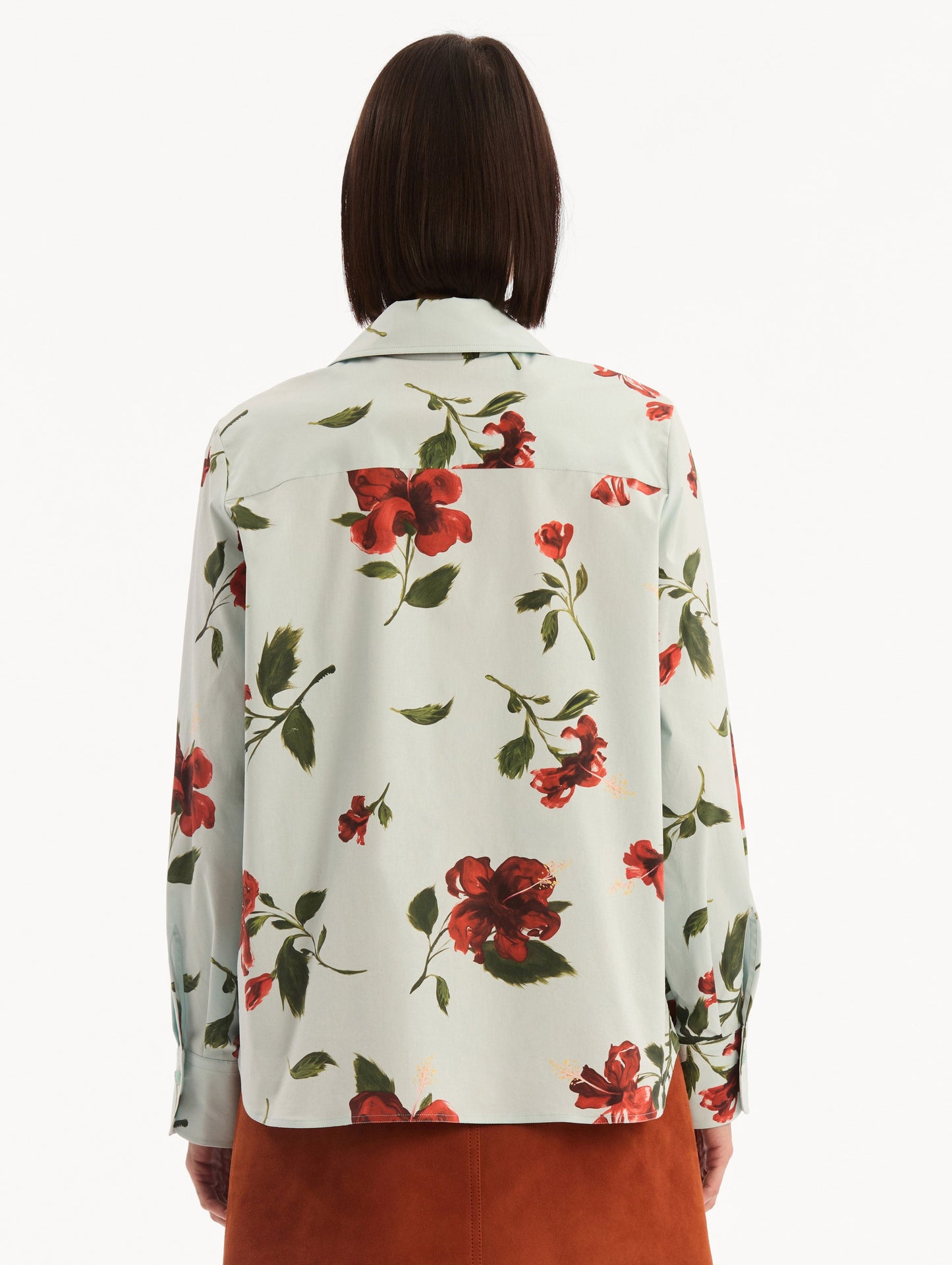 Hibiscus Cotton Poplin Blouse Red/saltwater / Oscar de la Renta