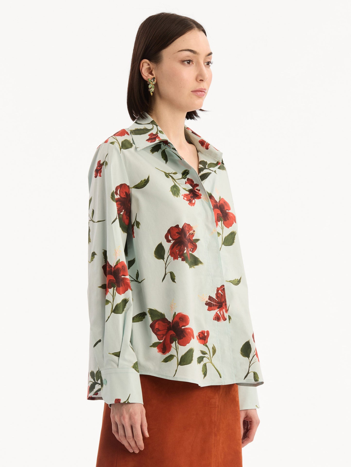 Hibiscus Cotton Poplin Blouse Red/saltwater / Oscar de la Renta