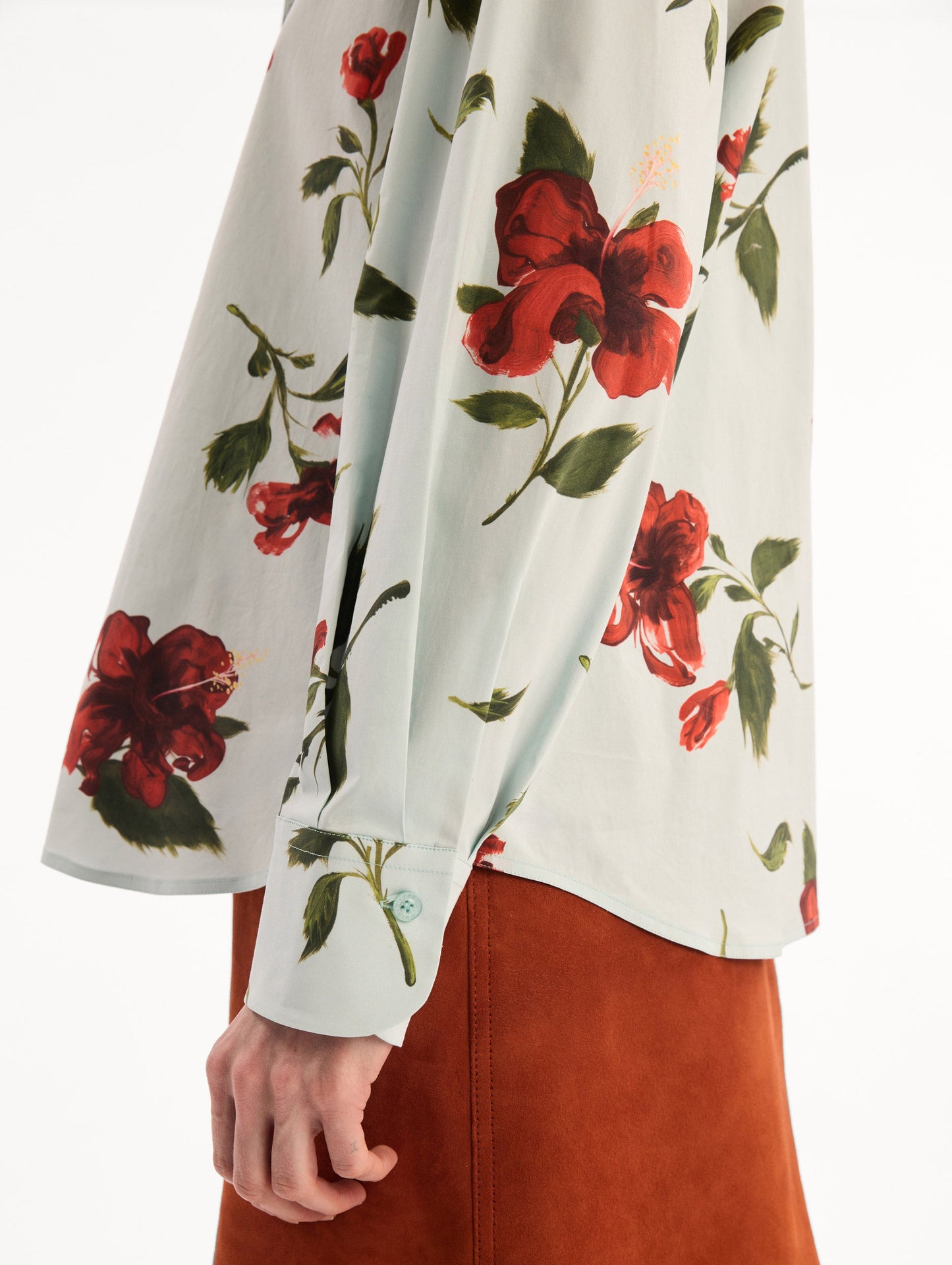 Hibiscus Cotton Poplin Blouse Red/saltwater / Oscar de la Renta