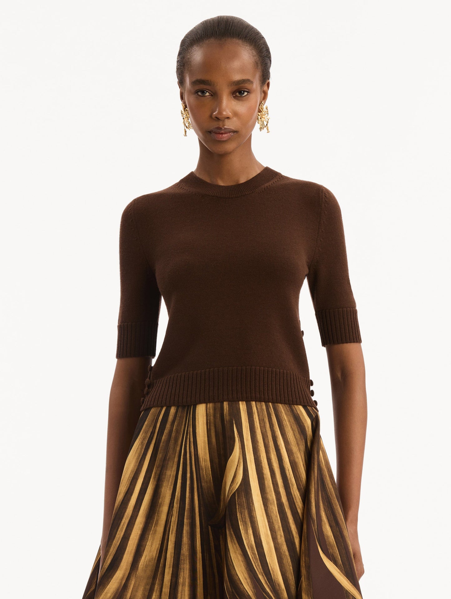 Button-Detail Pullover Mahogany / Oscar de la Renta