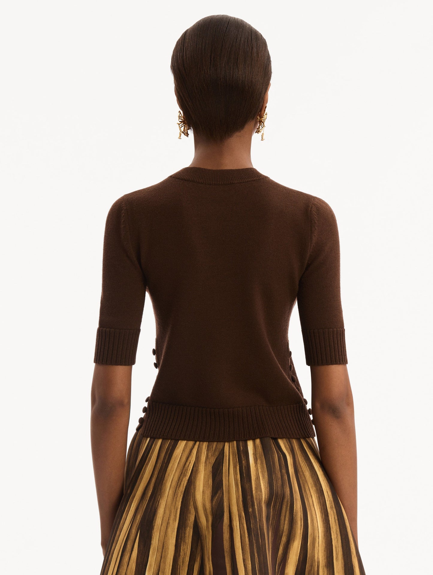 Button-Detail Pullover Mahogany / Oscar de la Renta
