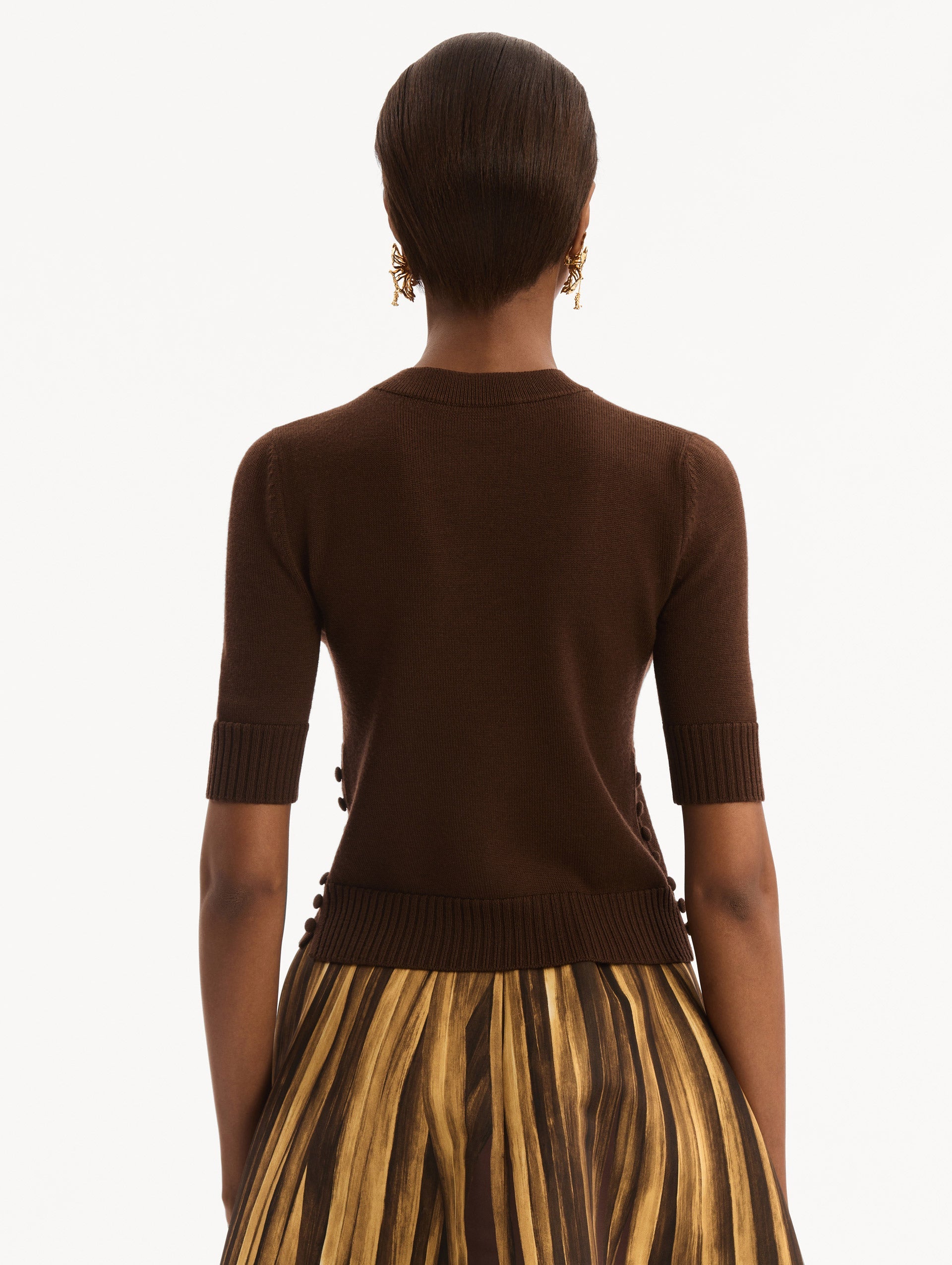 Button-Detail Pullover Mahogany / Oscar de la Renta