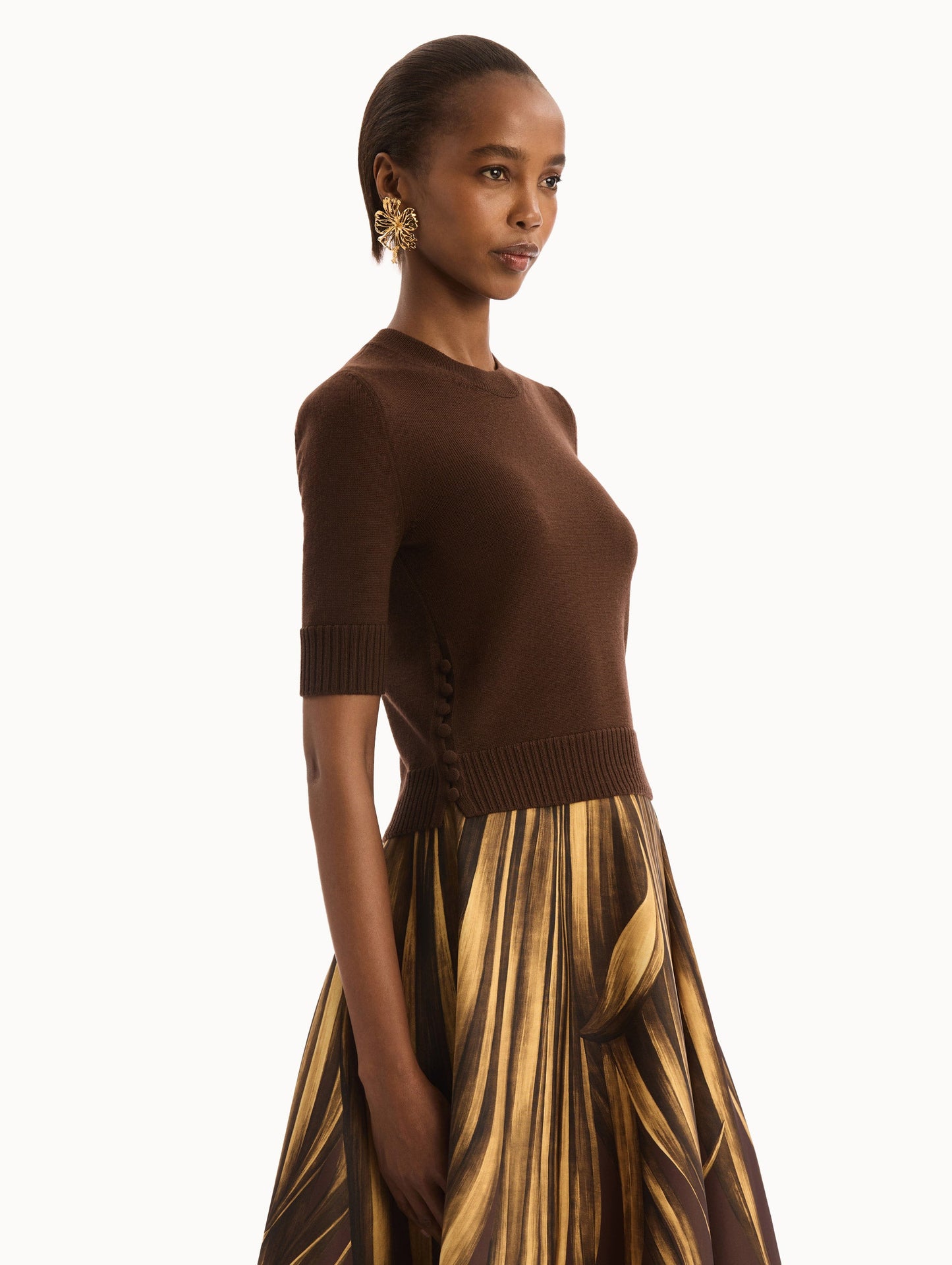 Button-Detail Pullover Mahogany / Oscar de la Renta