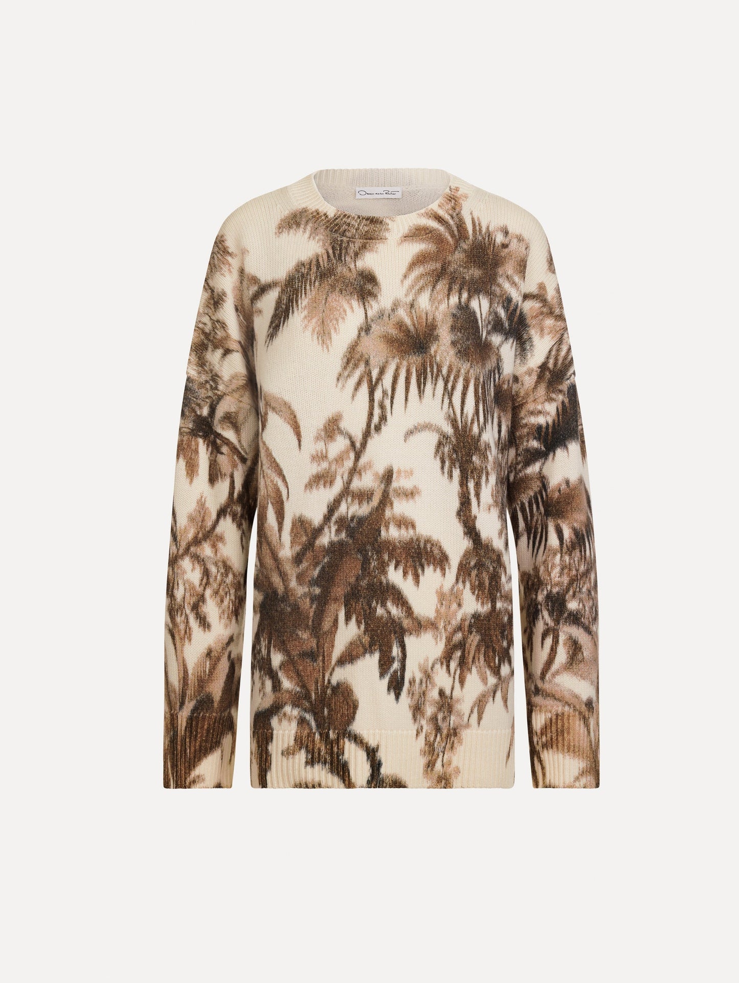 Chiné Palm Leaves Oversized Pullover Espresso ivory / Oscar de la Renta