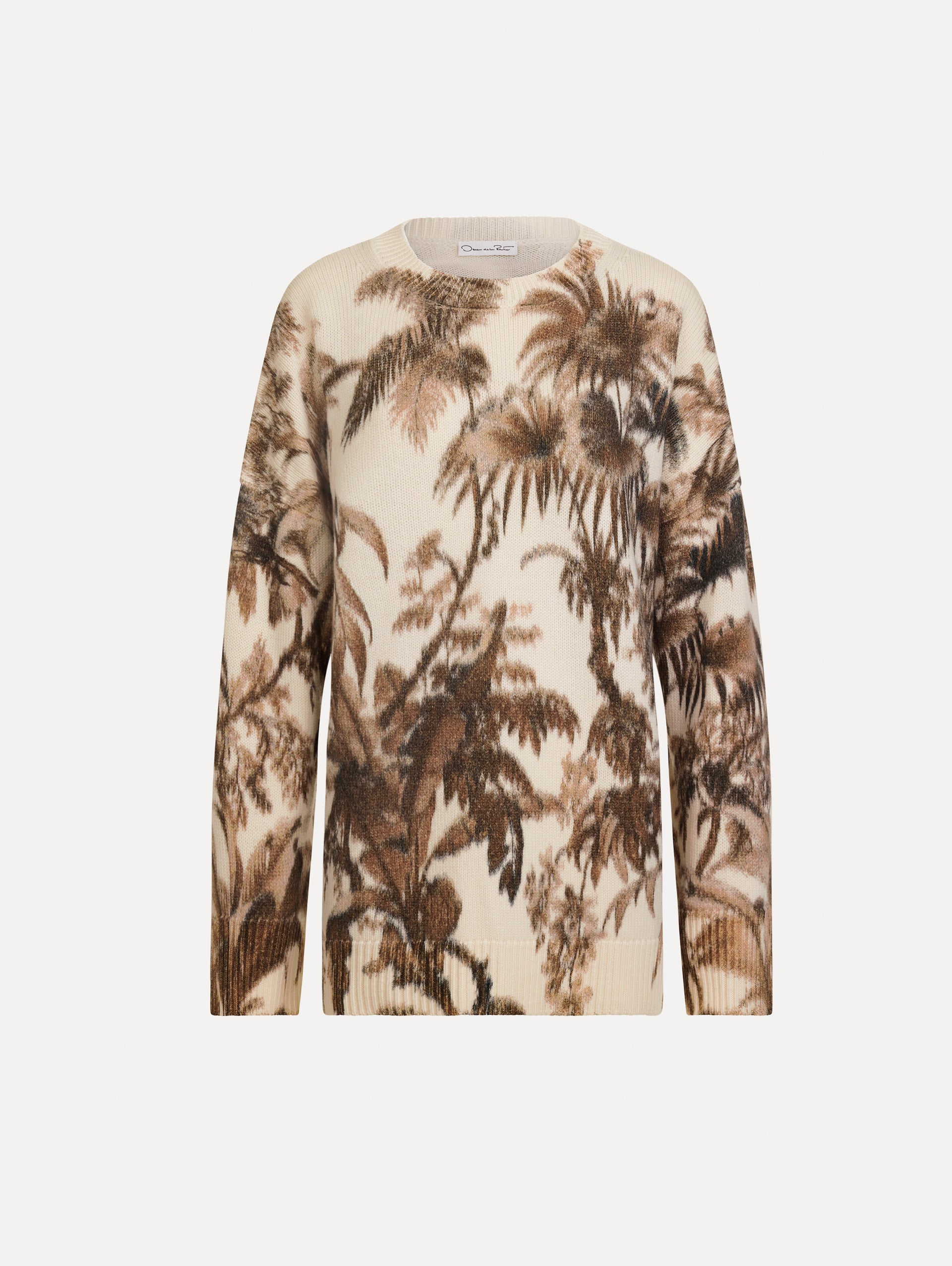 Chiné Palm Leaves Oversized Pullover Espresso ivory / Oscar de la Renta