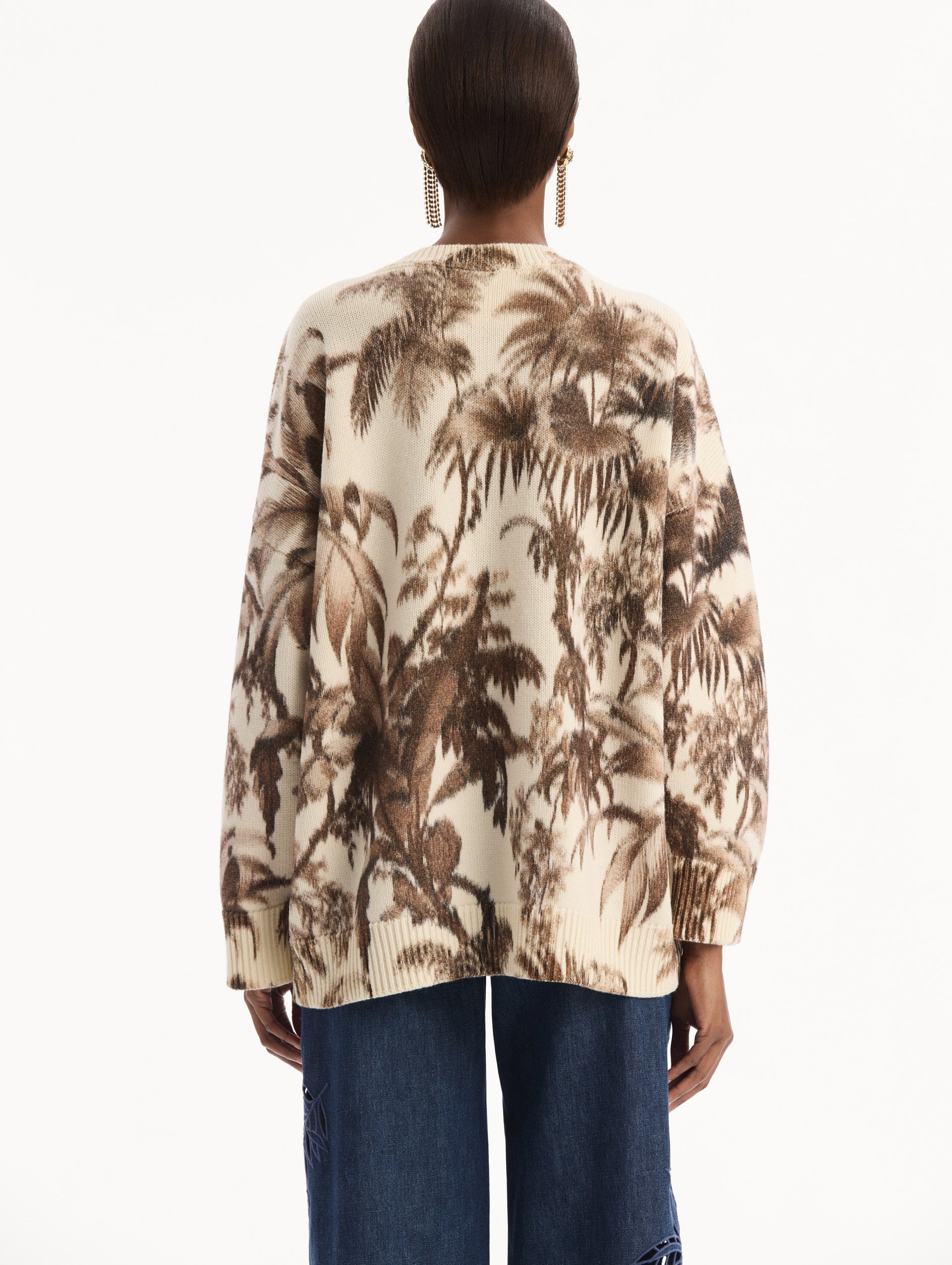Chiné Palm Leaves Oversized Pullover Espresso ivory / Oscar de la Renta