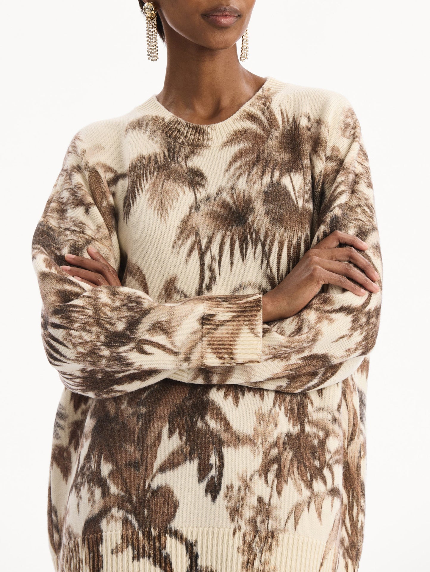 Chiné Palm Leaves Oversized Pullover Espresso ivory / Oscar de la Renta
