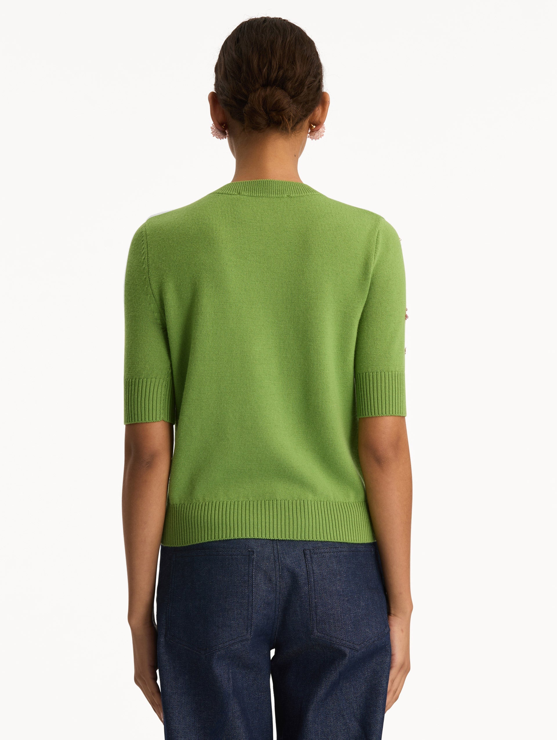 Crystal Cluster Embroidered Pullover Green/pink / Oscar de la Renta