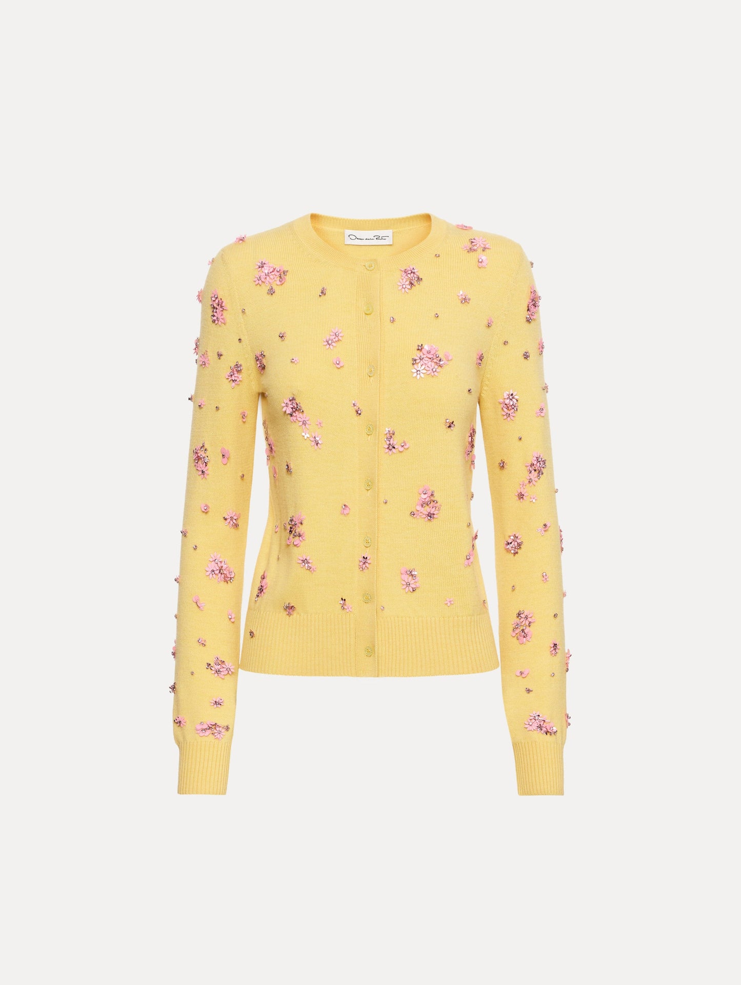 Crystal Cluster Embroidered Cardigan Yellow/pink / Oscar de la Renta