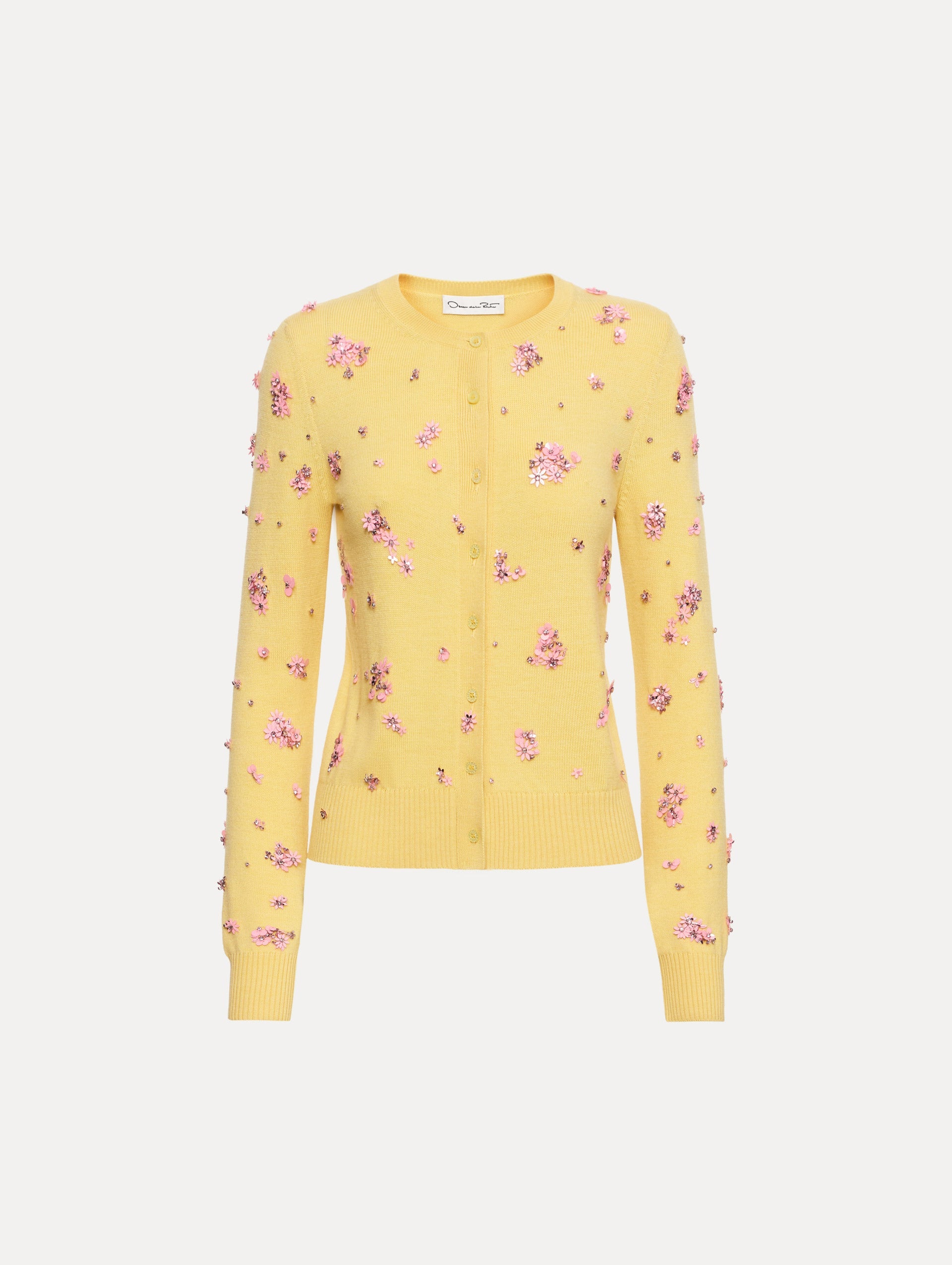 Crystal Cluster Embroidered Cardigan Yellow/pink / Oscar de la Renta